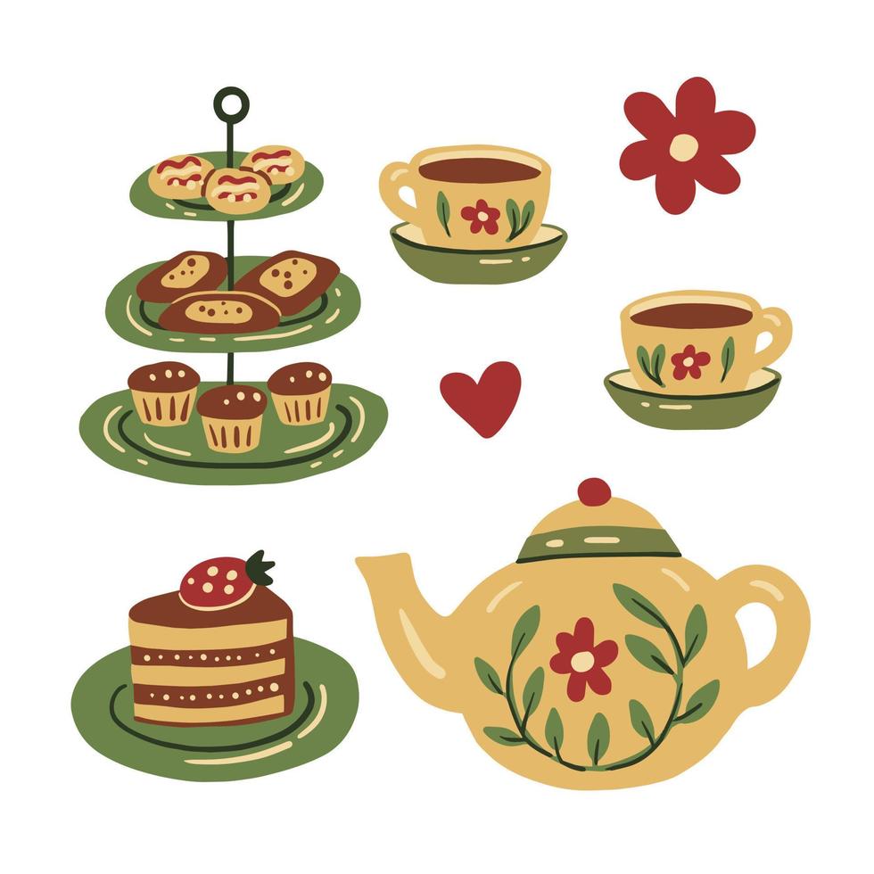 Tea time cute set doodle vector illustration