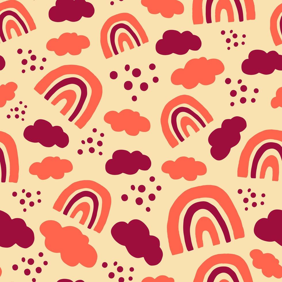 Rainbows and clouds Scandinavian seamless pattern vector