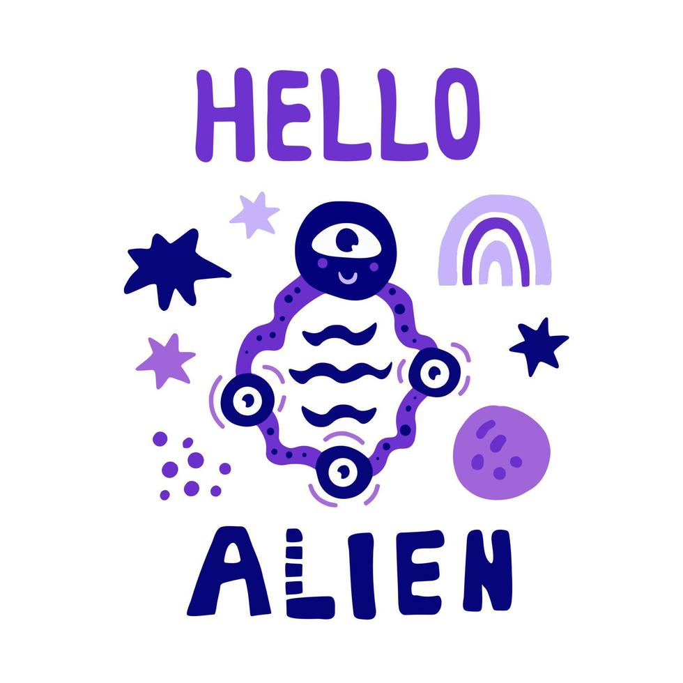 Bizarre alien with text vector illustration