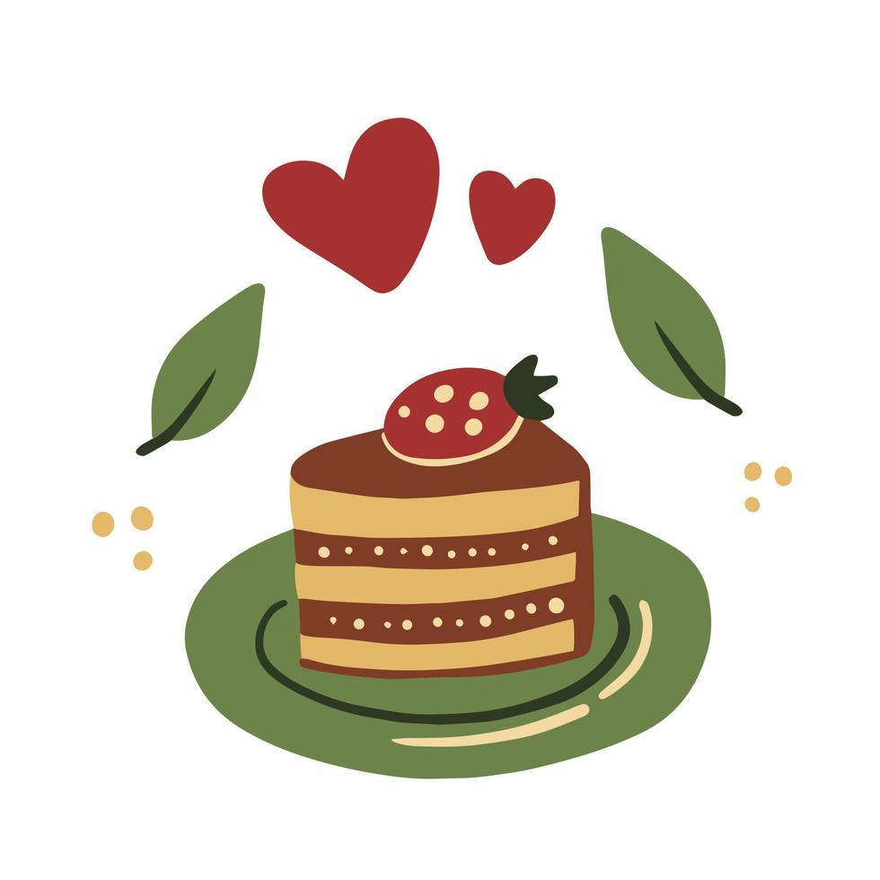 Cute hand drawn piece of cake vector