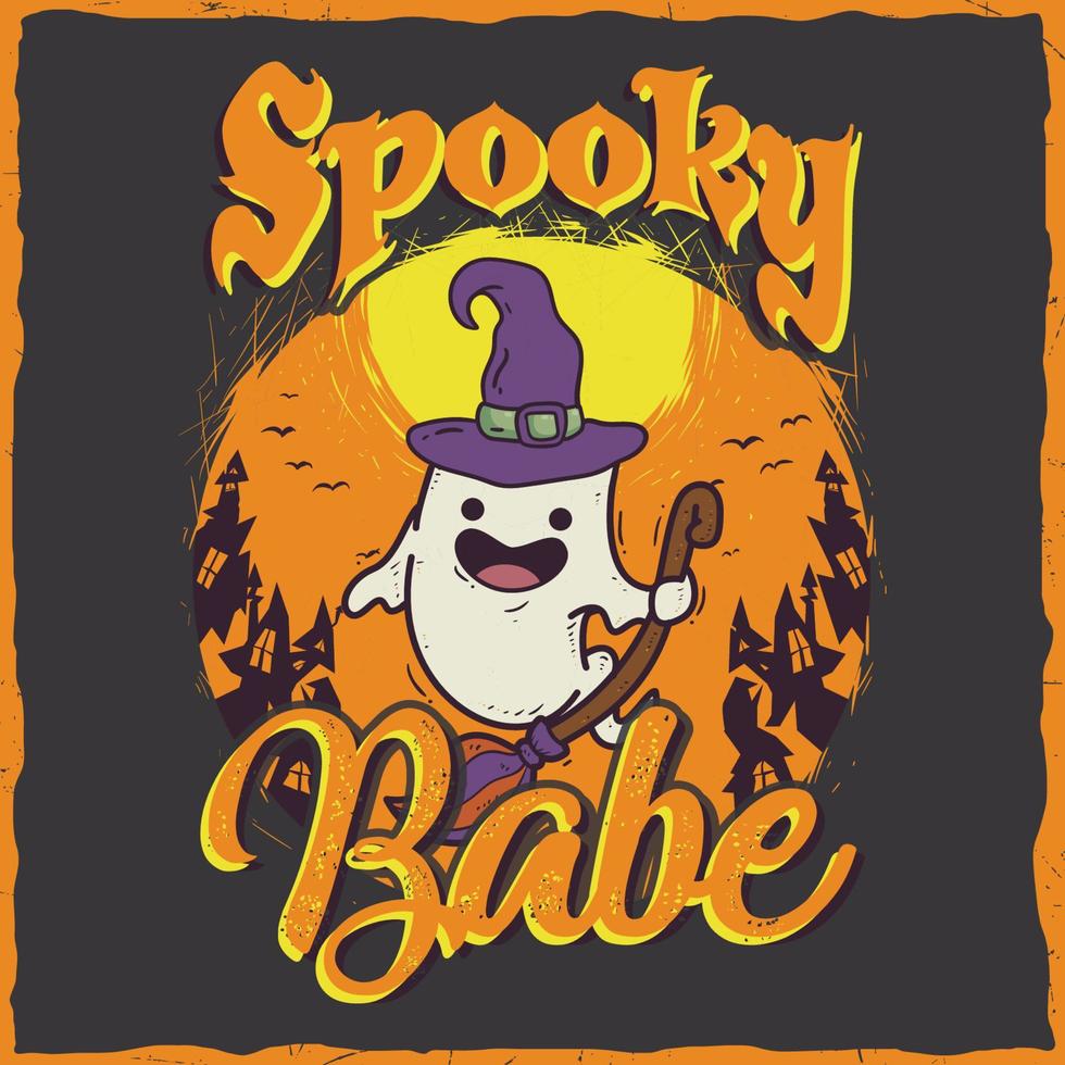 feliz halloween bruja aterrador fantasma boo calabaza fiesta ilustración arte citar retro vintage camiseta svg diseño vector