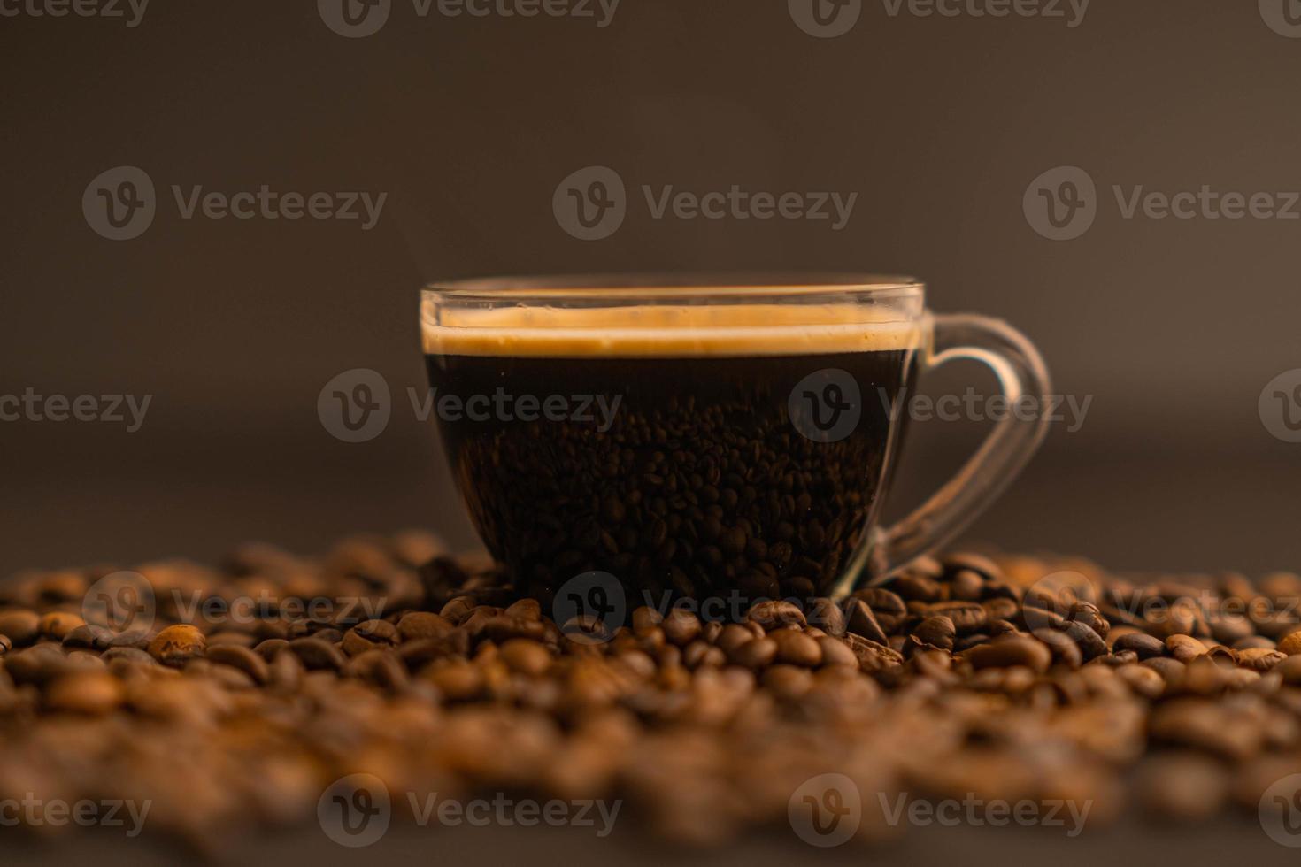 Cup with coffee and beans Macro view Art abstract photo