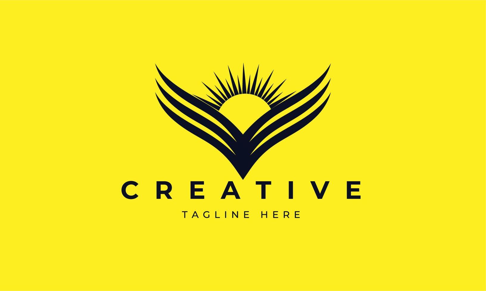 Sun bird Logo Design Template. Birds fly over the sun. Creative Vector Icon Design Concept.