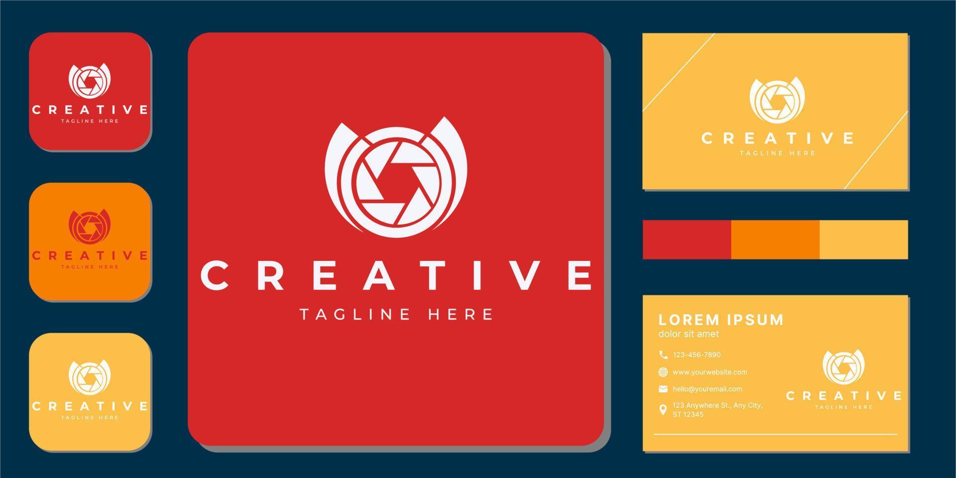 Business card template. Camera shutter conceptual logo. Vector illustration  with business card design template