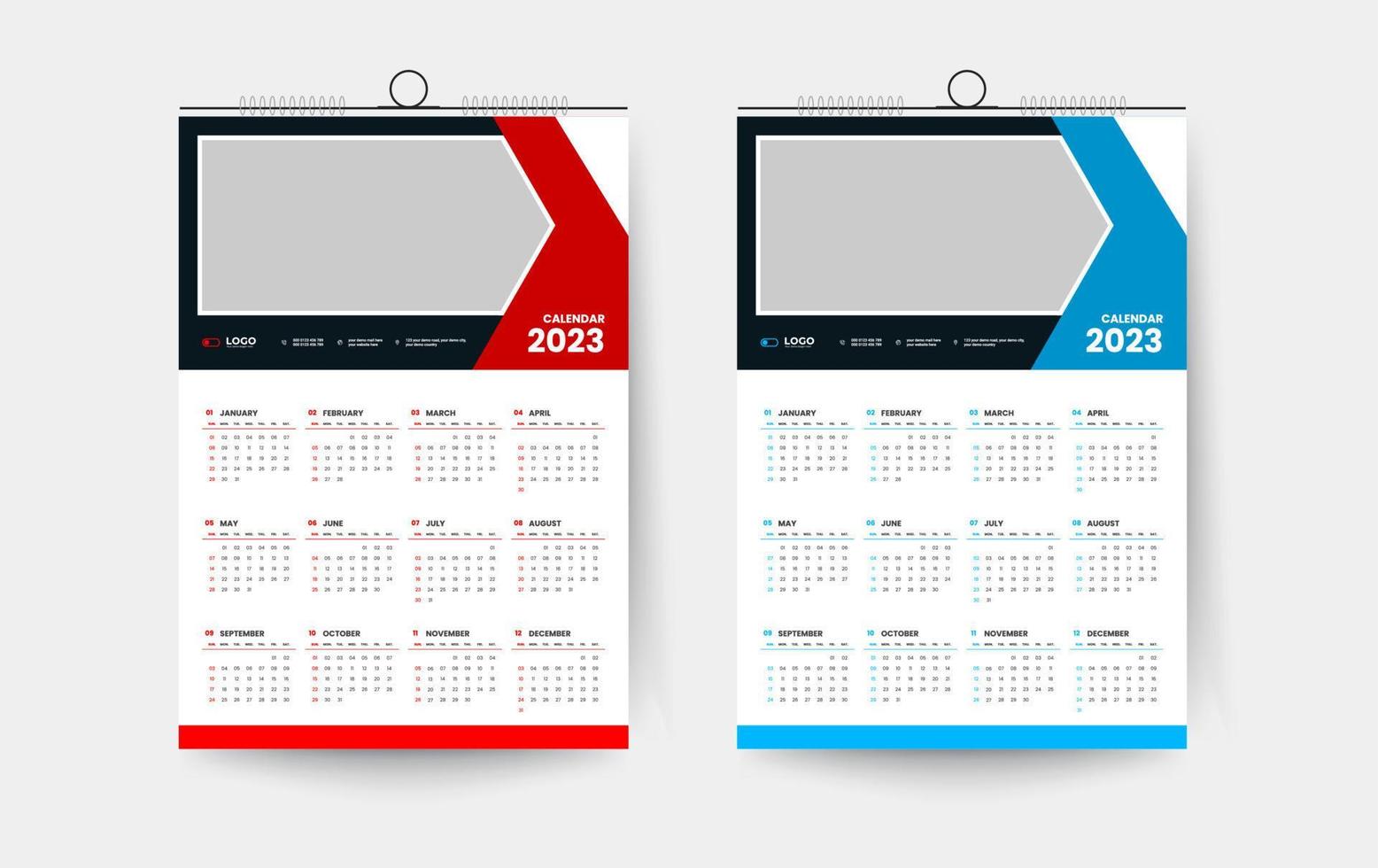 2023 one page wall calendar design template vector