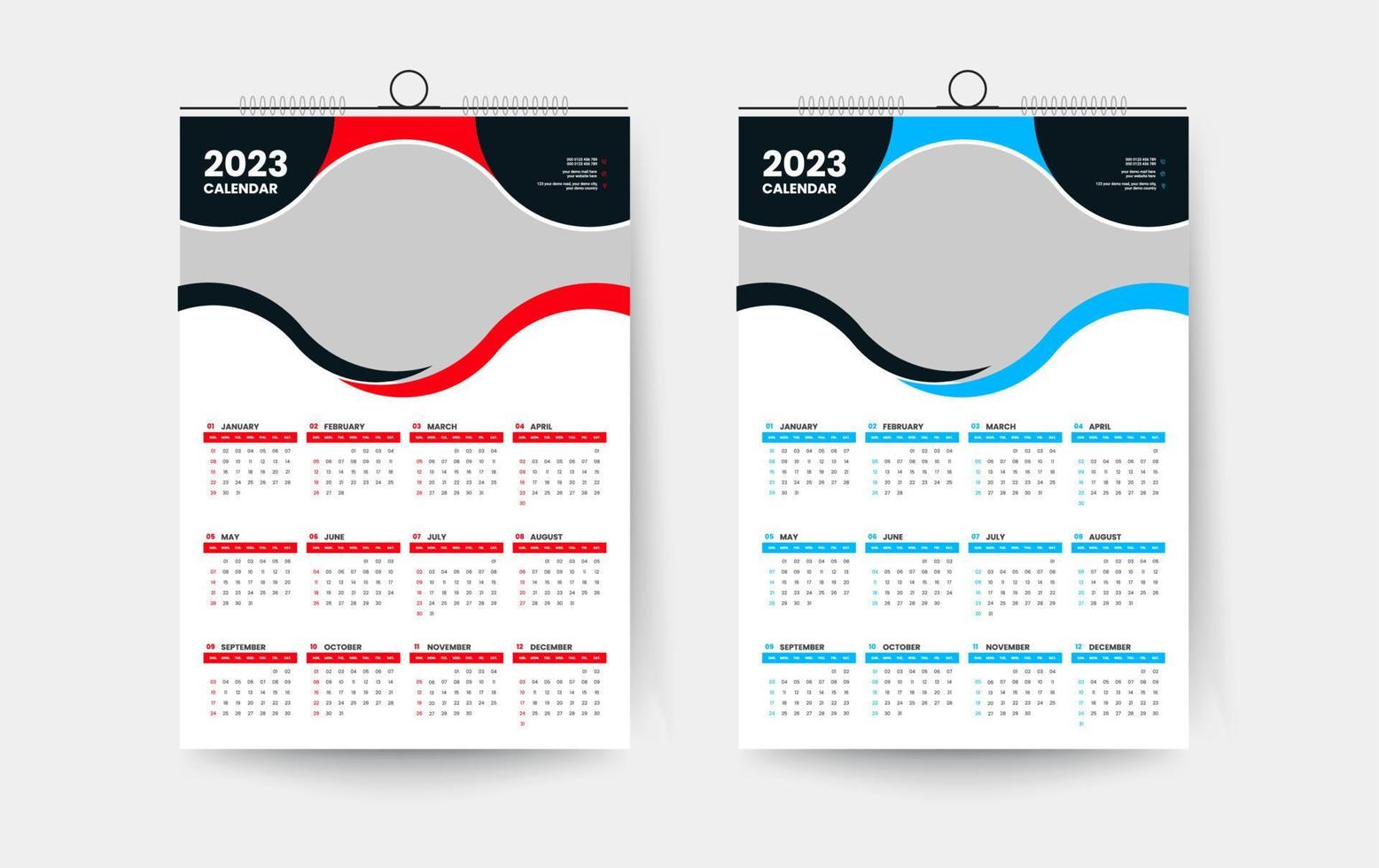 2023 one page wall calendar design template vector