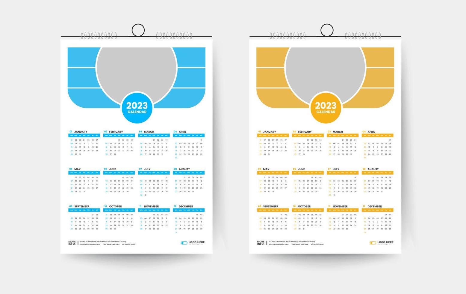 2023 one page wall calendar design template vector