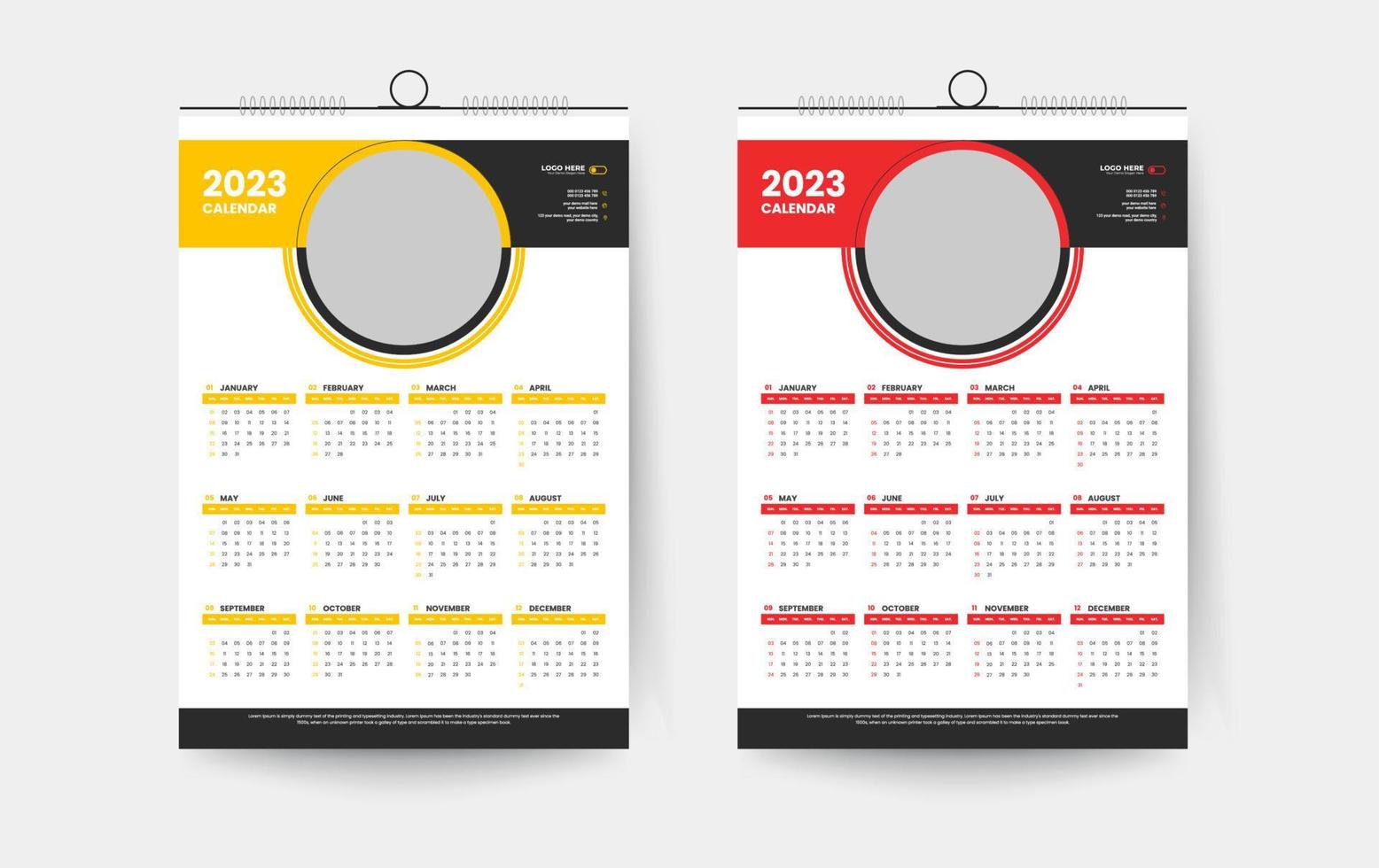 2023 one page wall calendar design template vector