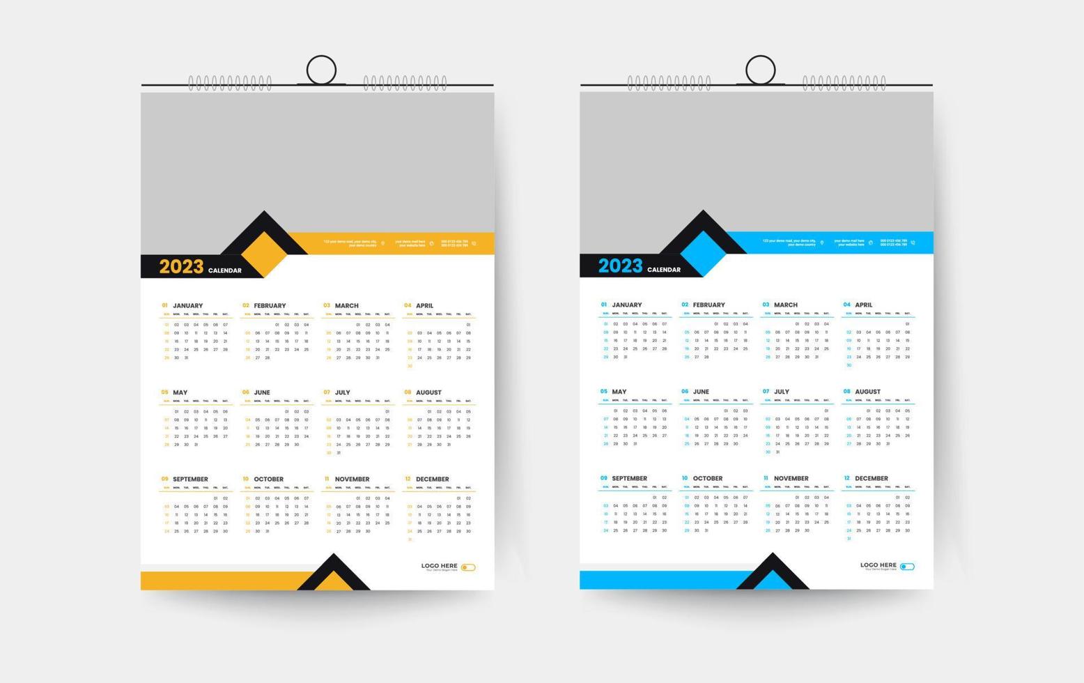 2023 one page wall calendar design template vector