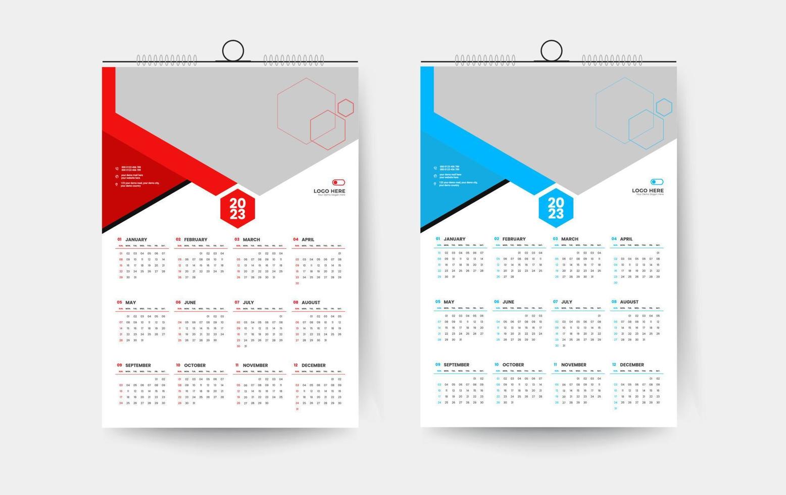 2023 one page wall calendar design template vector