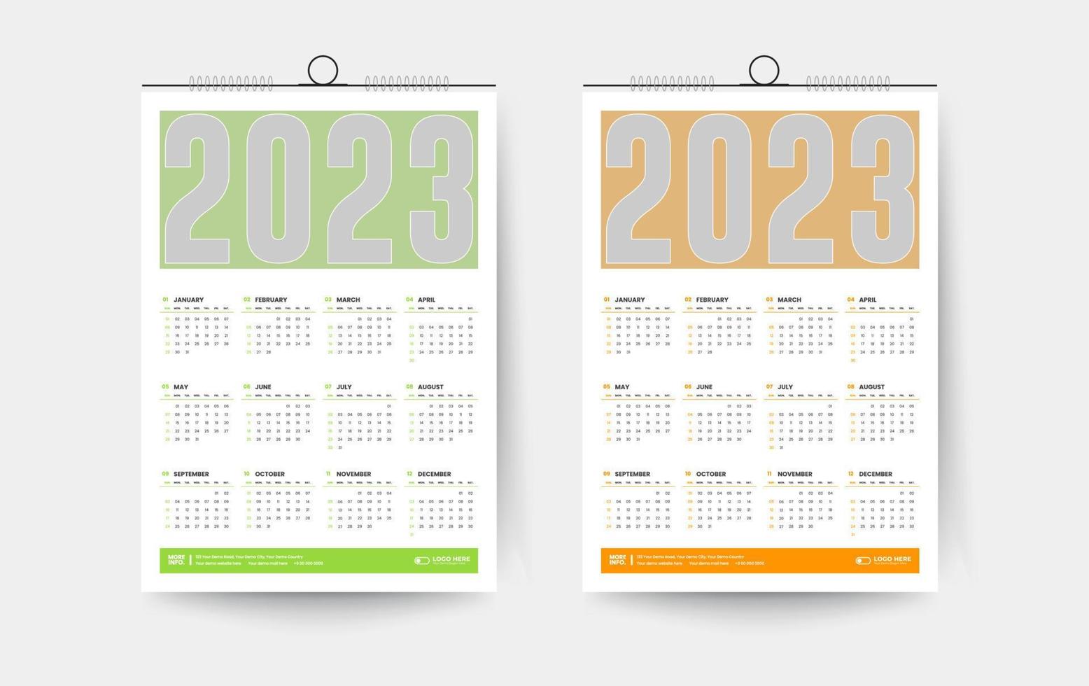 2023 one page wall calendar design template vector