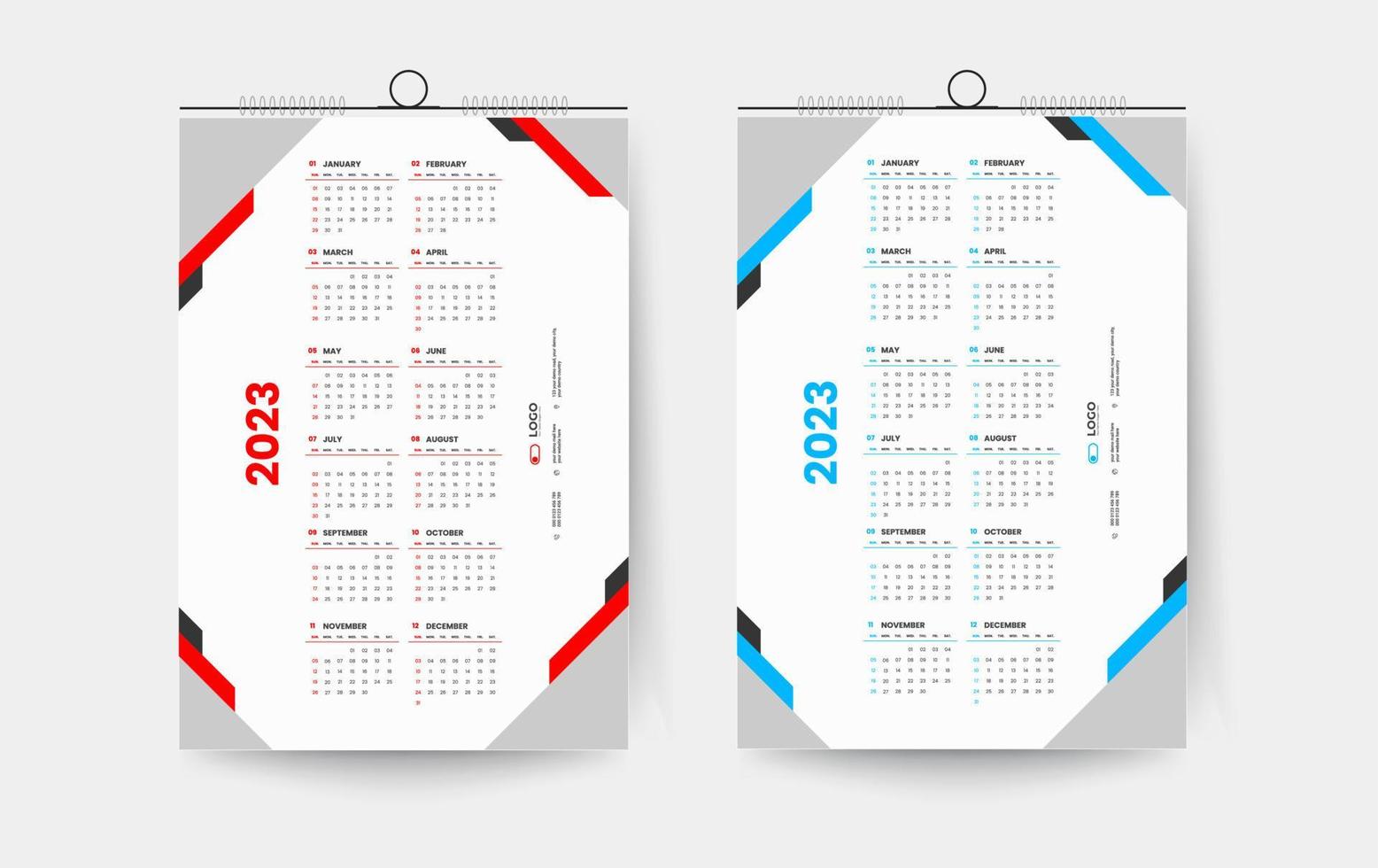 2023 one page wall calendar design template vector