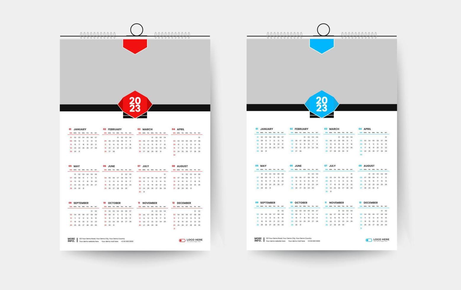 2023 one page wall calendar design template vector