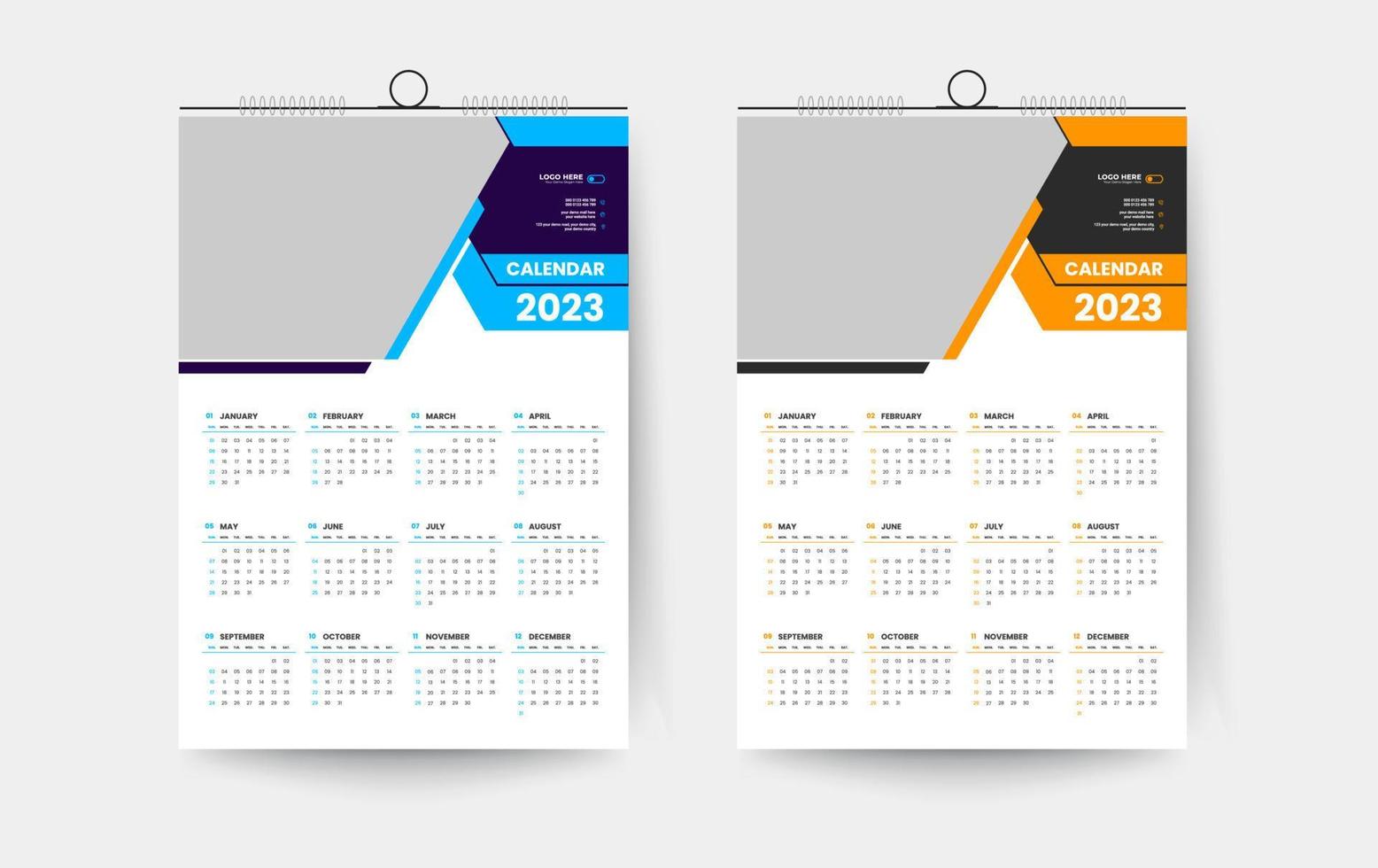 2023 one page wall calendar design template vector