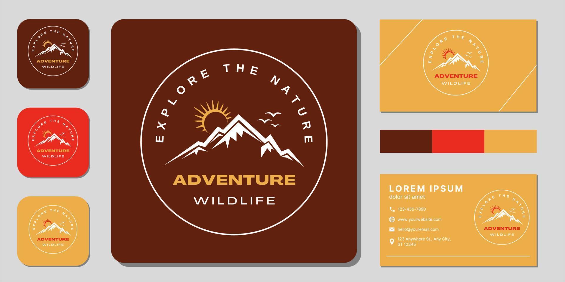 mountain line logo and business card design vector