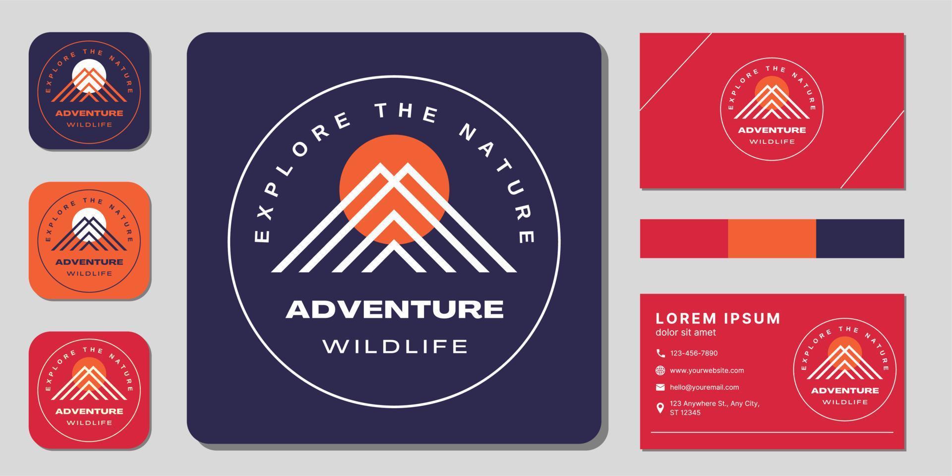 diseño de logotipo y tarjeta de visita de línea de montaña vector