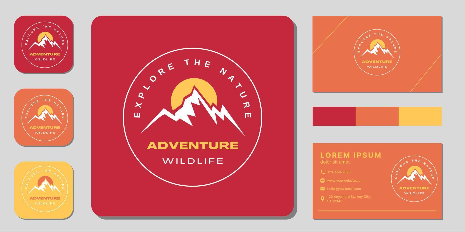 mountain line logo and business card design vector