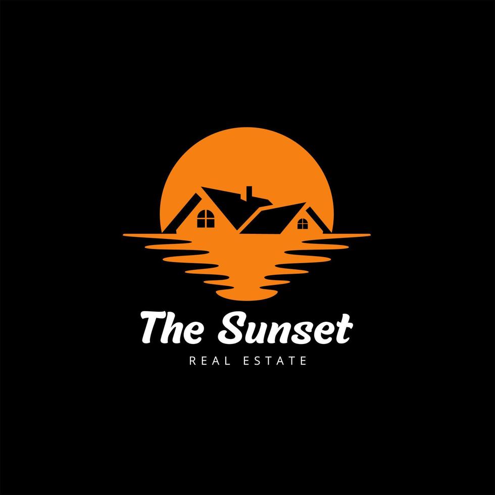 combinación de diseño de logotipo de vector de puesta de sol y bienes raíces