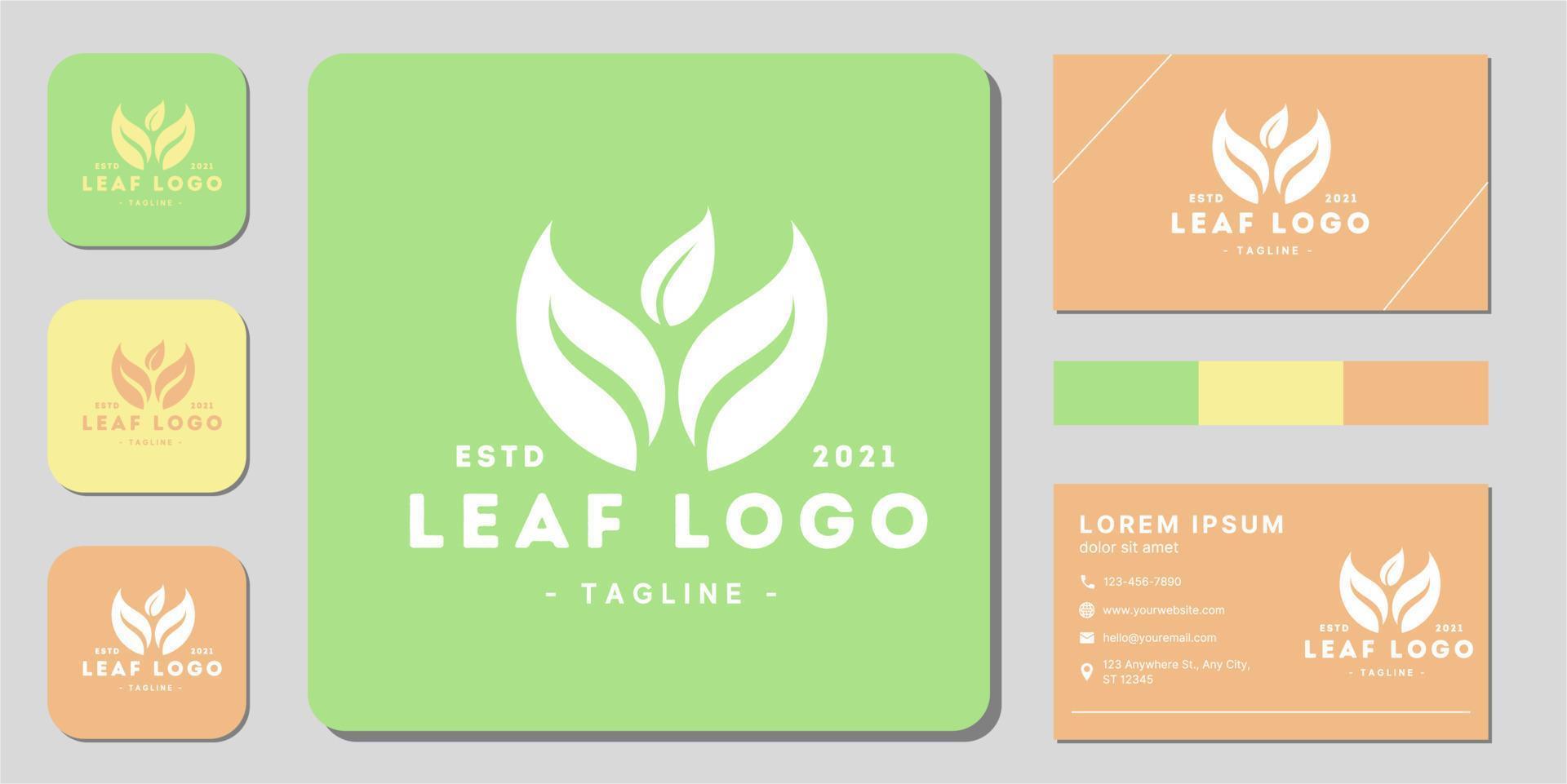 Nature leaf logo modern simple clean and minimalist design with creative double sided business card vector