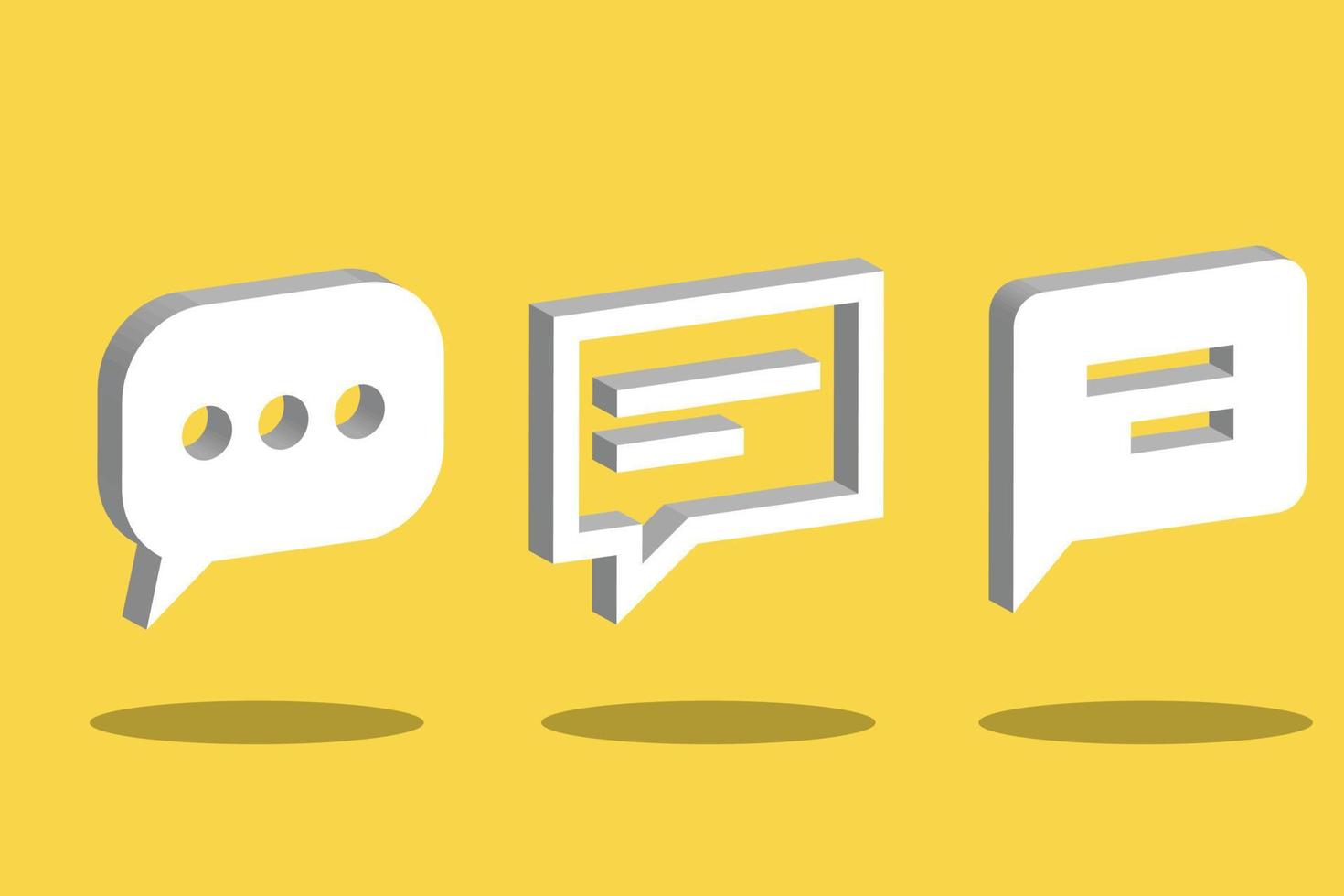 Set of 3D speech bubble icons, isolated on yellow background. 3D Chat icon set. vector