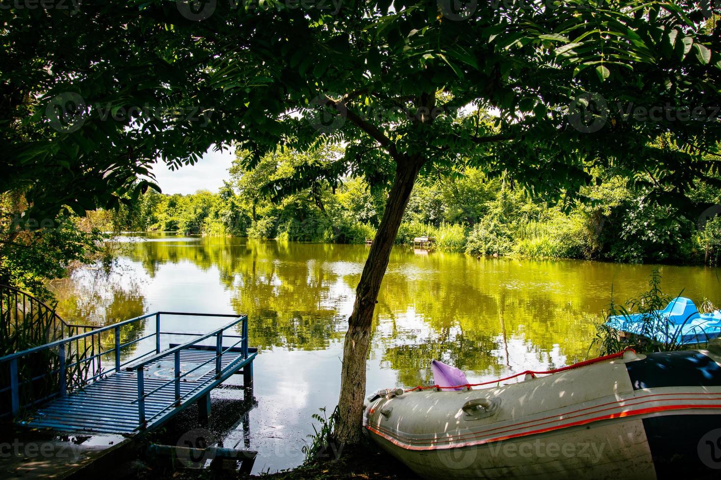 Panoramic viewpoint of green Protected wetlands lake summer sunny day in Kolkheti national park. Travel sightseeing destination around Batumi in Georgia photo