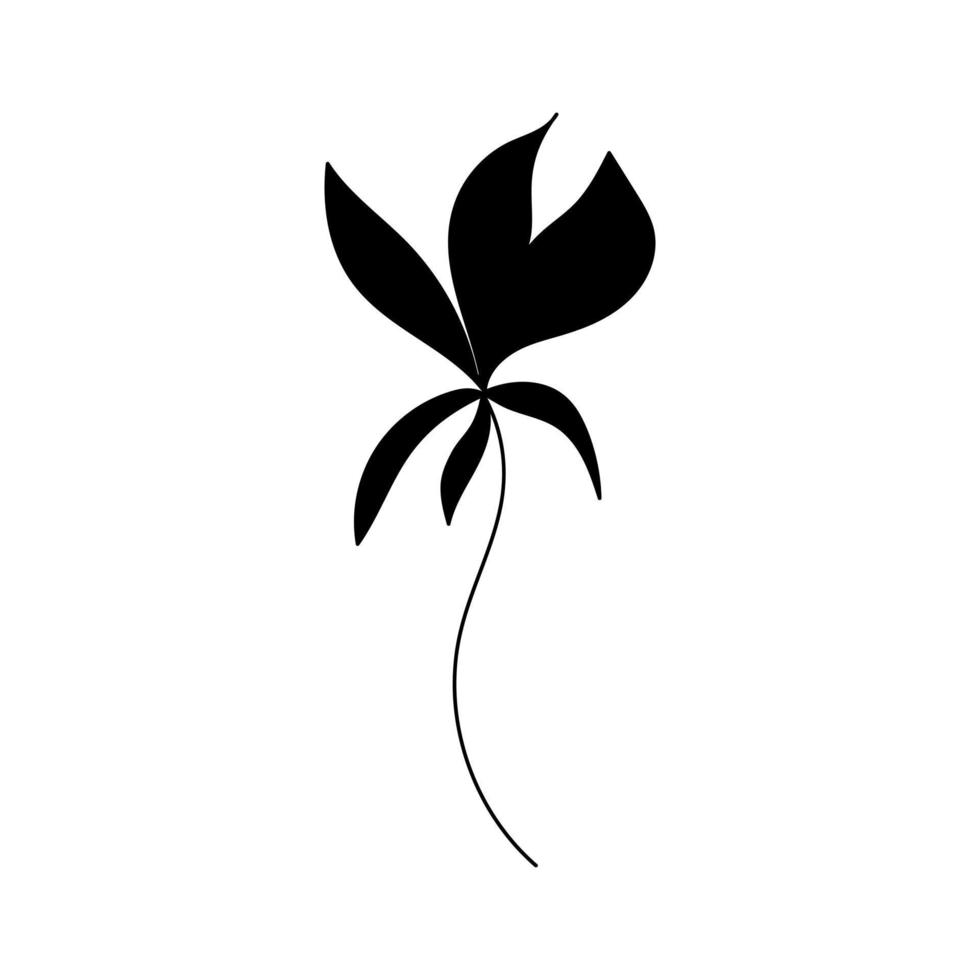 Illustration of a flower, silhouette of a twig with flowers and leaves. Vector illustration. Floral print
