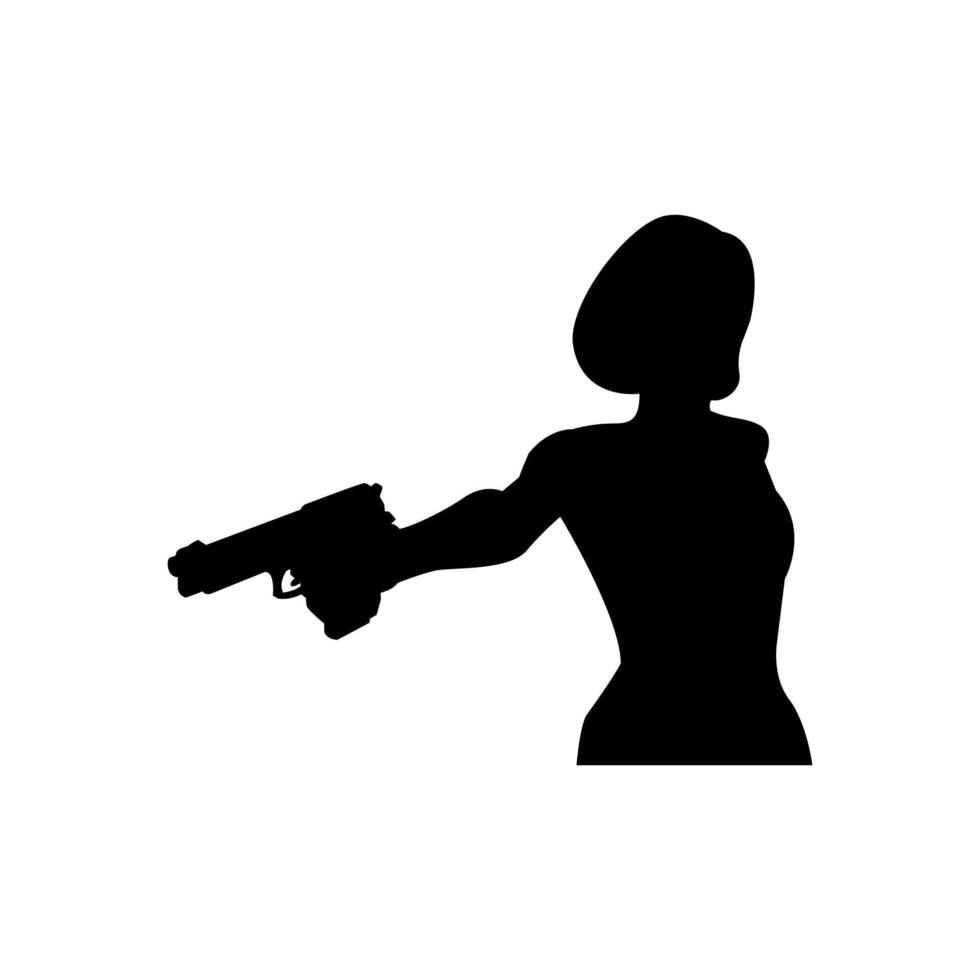 Silhouettes of woman with weapons in their hands. Vector illustration is simple