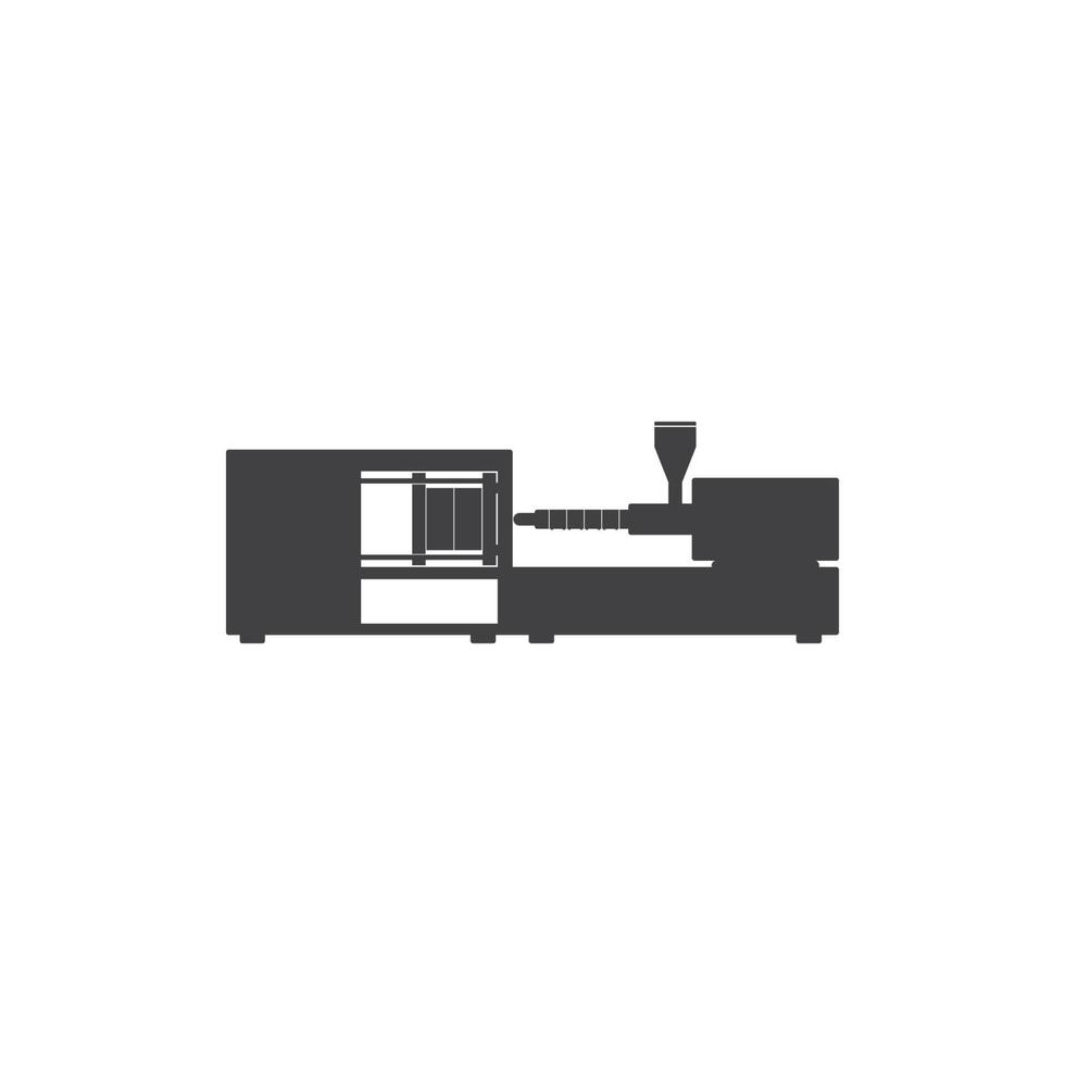Vector diagram of an electric or hydraulic injection molding machine for plastic and polymer processing.