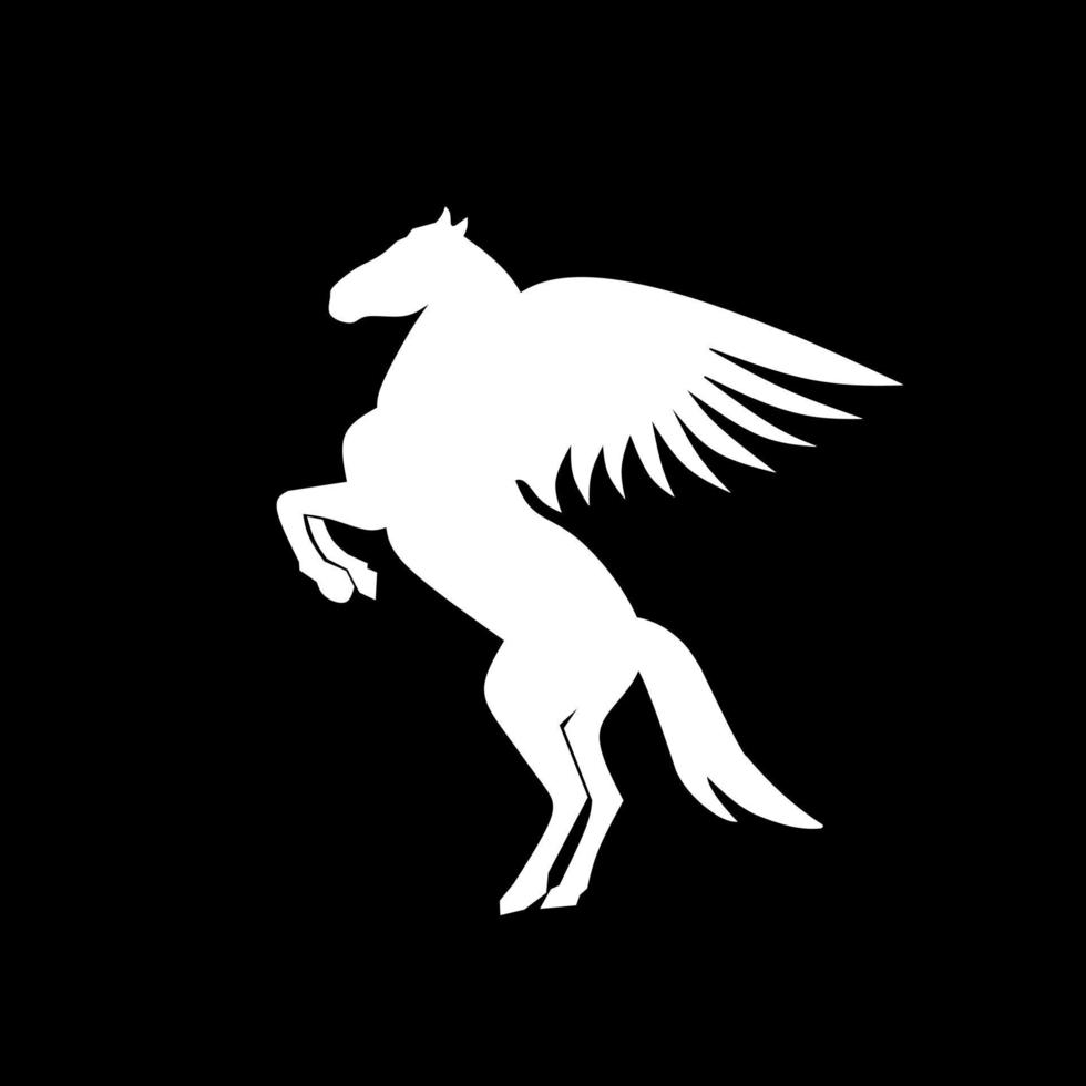 plantilla logo silueta pegasus color blanco vector