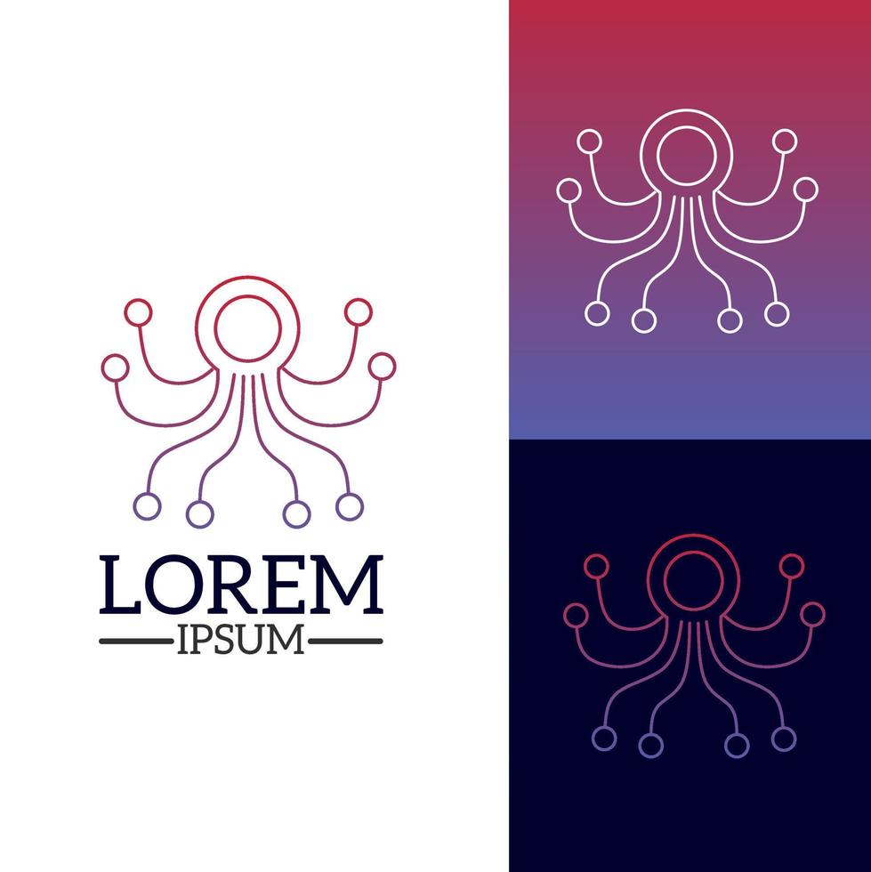 Template logo line art octopus tech vector