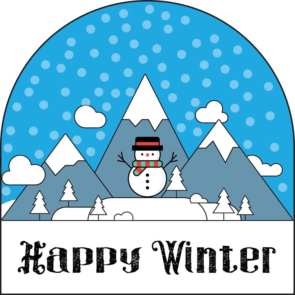 Happy Winter Landscape Illustration With Snowman And Hill For T shirt Design vector