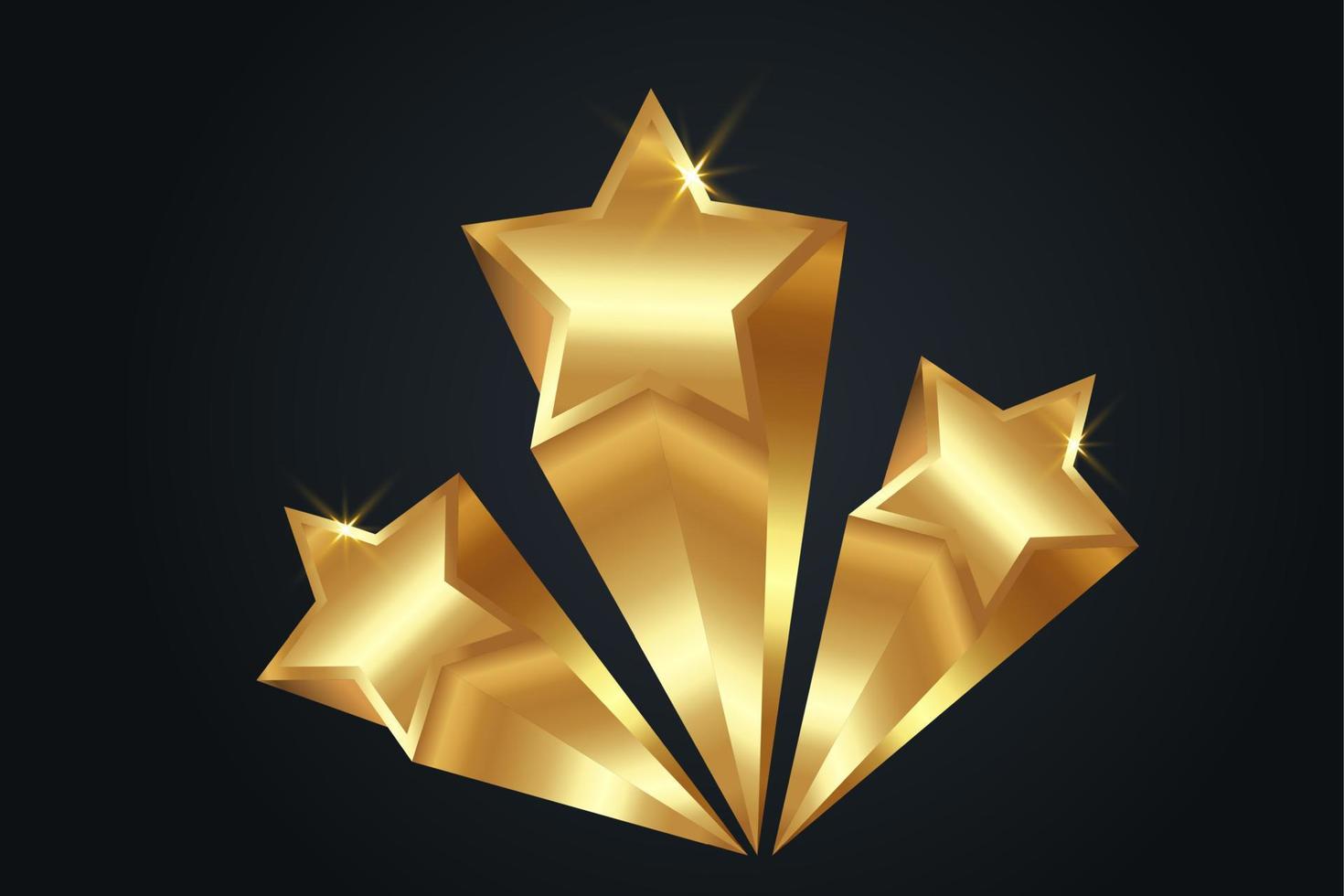 Gold STAR AWARD template. Giving Ceremony. 3D Golden stars prize concept, Silhouette statue icon. Films and cinema symbol stock, Banner Academy award vector isolated or black background