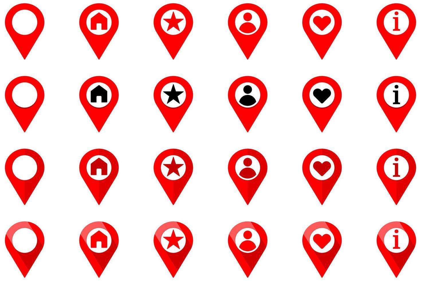 icono de pin de ubicación con símbolos de casa, estrella, personas, amor e información en el interior. ilustración vectorial plana vector