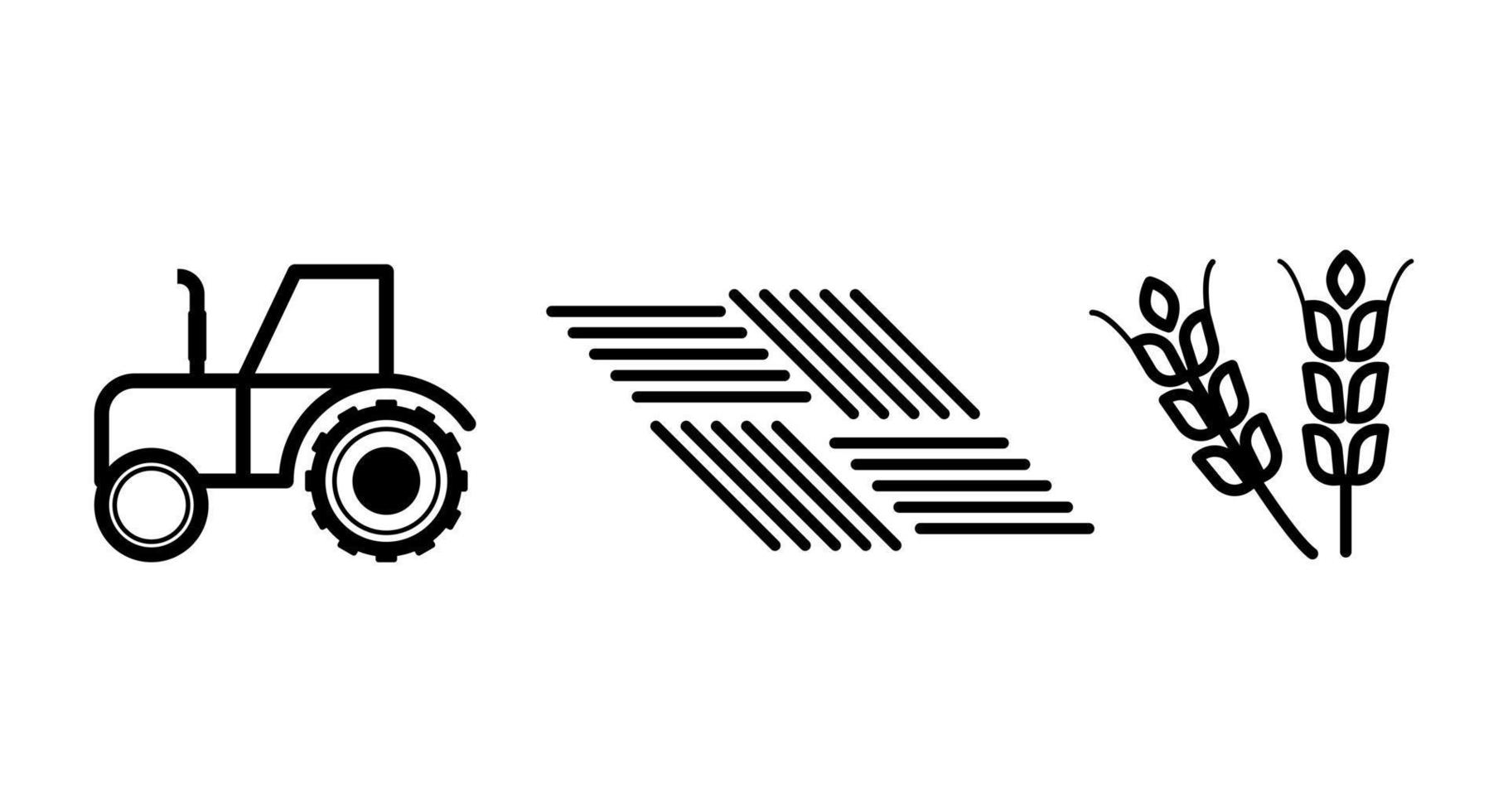 Agriculture icons. Tractor, wheat and land. Outline style vector illustration