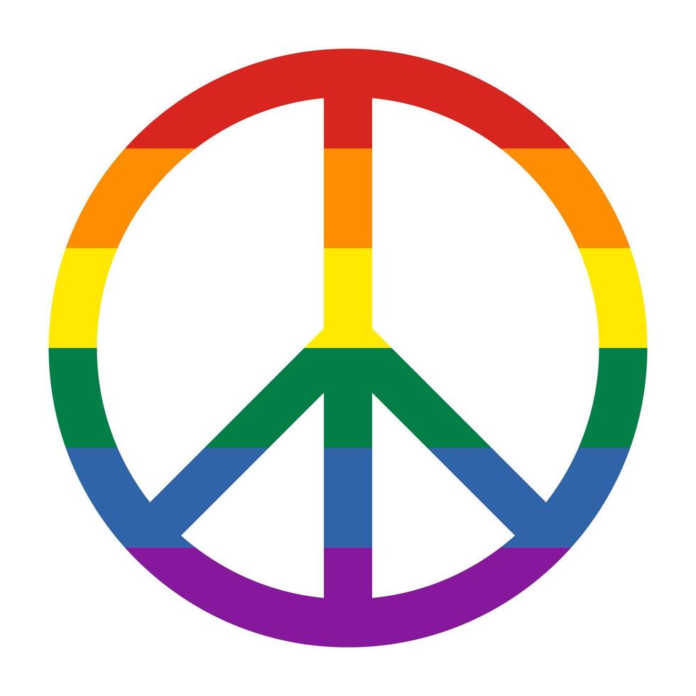 Peace symbol with pride flag colors isolated on white background. Vector illustration