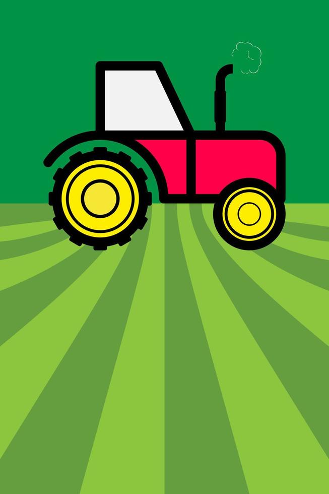 Tractor harvesting the land. Agriculture Colorful poster with copy space. Vector illustration