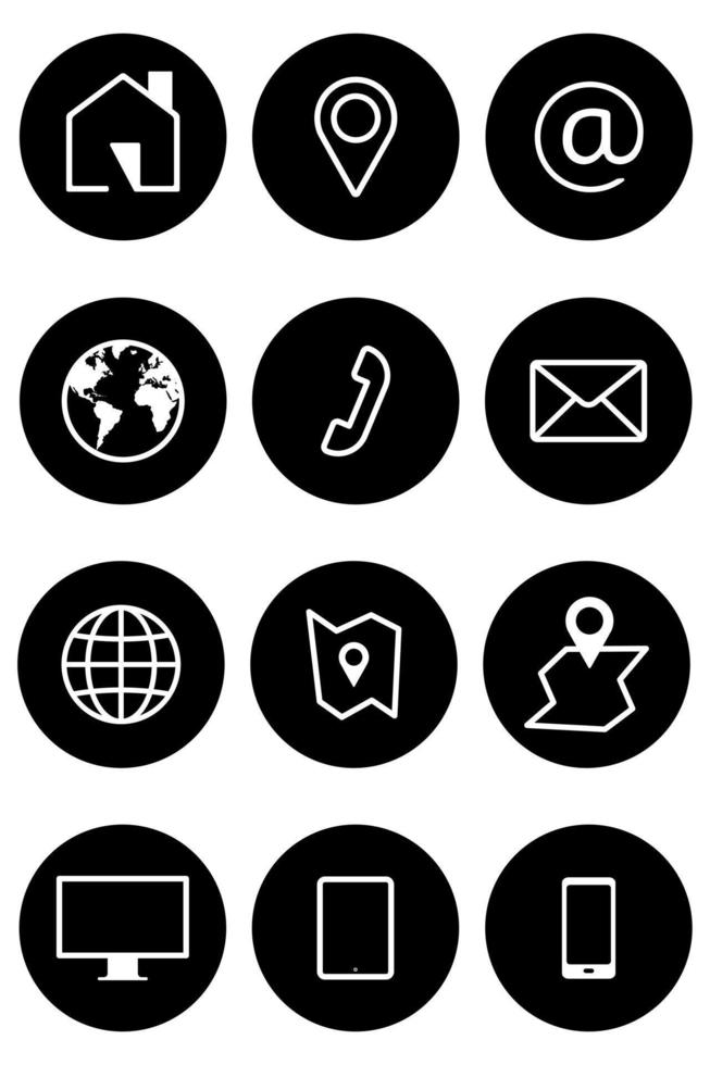 Business contact icon set. Group of Communication symbols for web and mobile app. Round button style Vector illustration