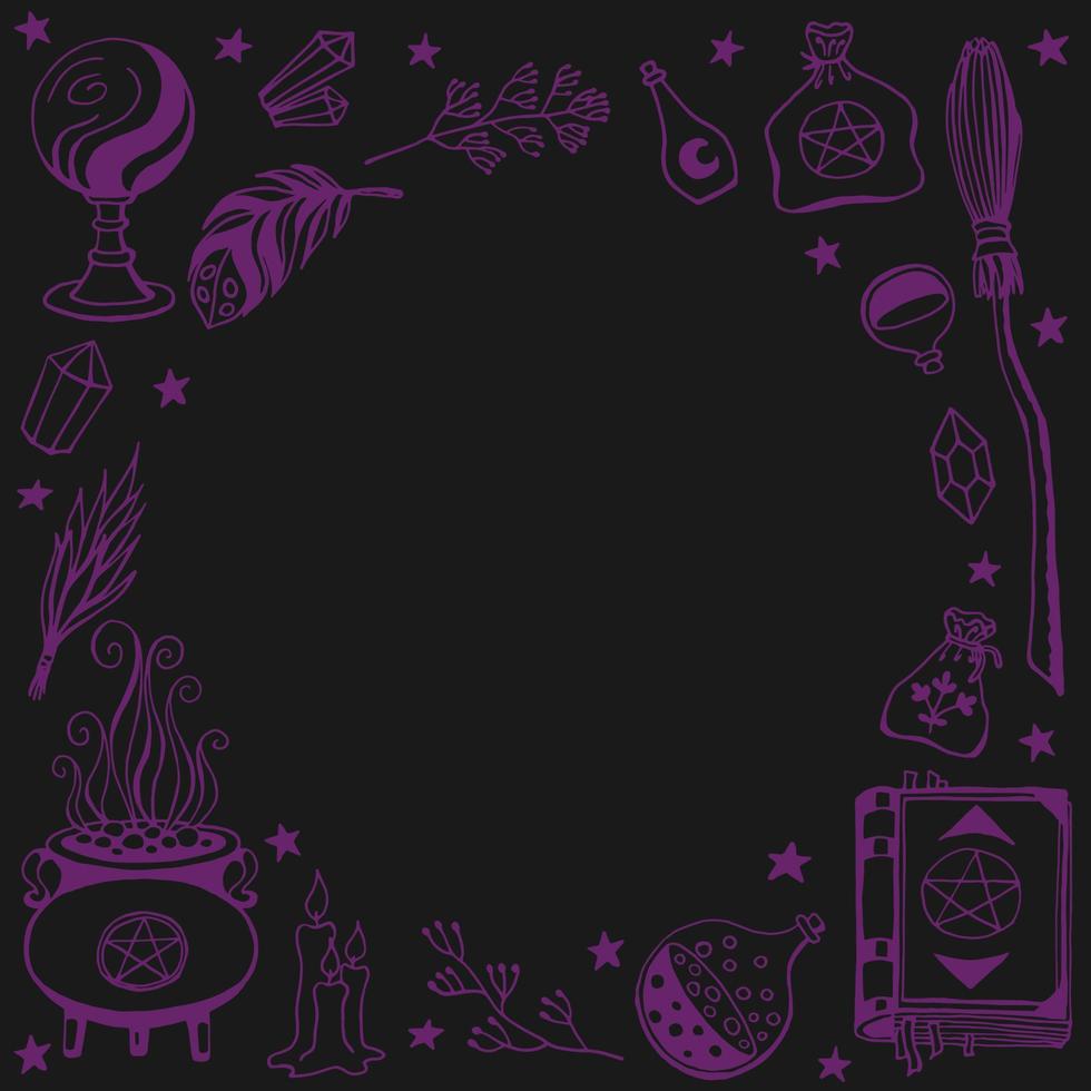 Witchcraft, magic background for witches and wizards. Hand drawn magic tools, concept of witchcraft. vector