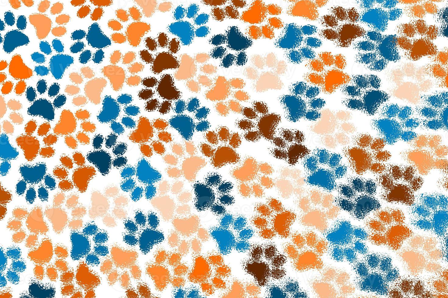 Colorful animal paws background. More paws pattern. photo