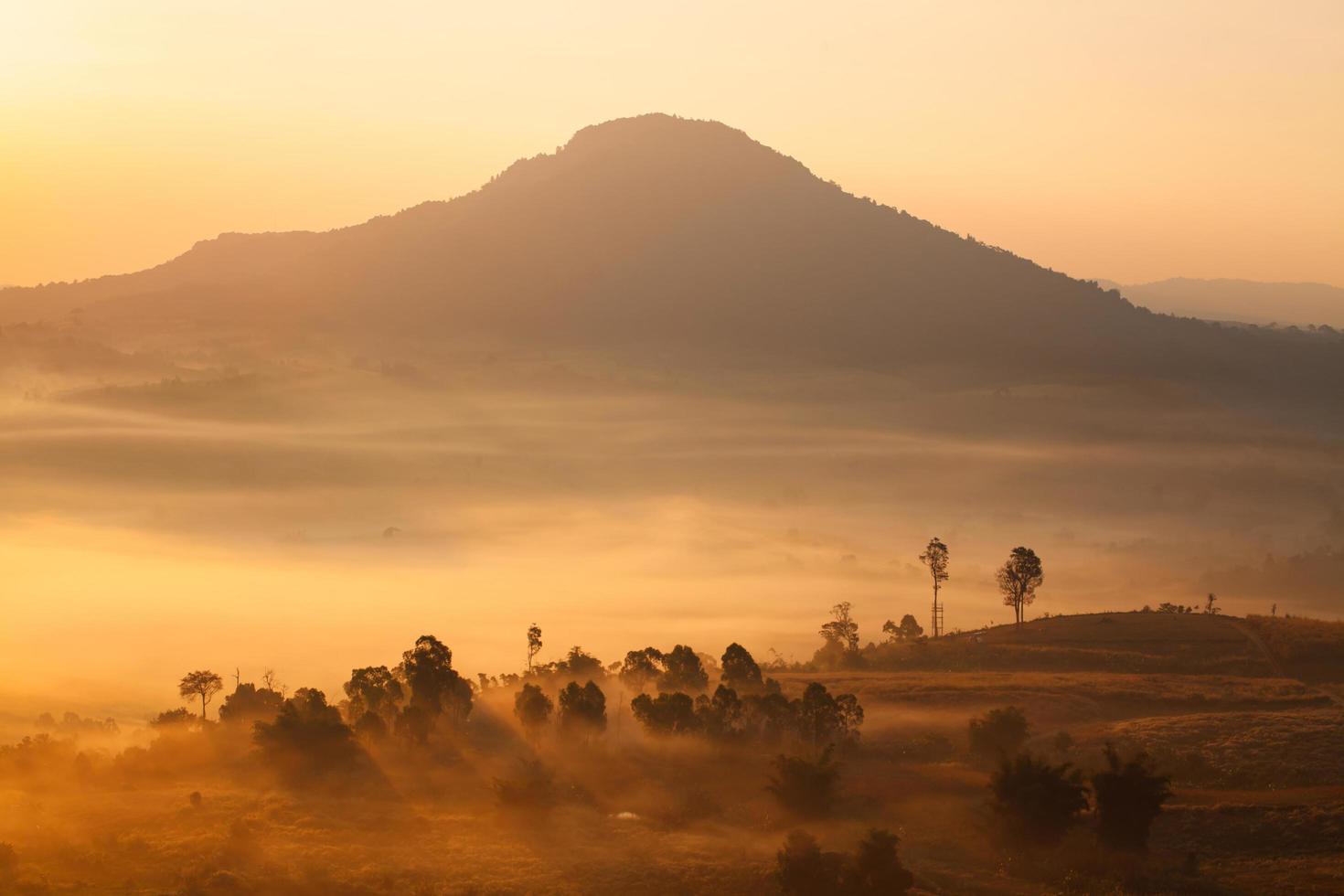 Misty morning sunrise in Khao Takhian Ngo View Point at Khao-kho Phetchabun,Thailand photo