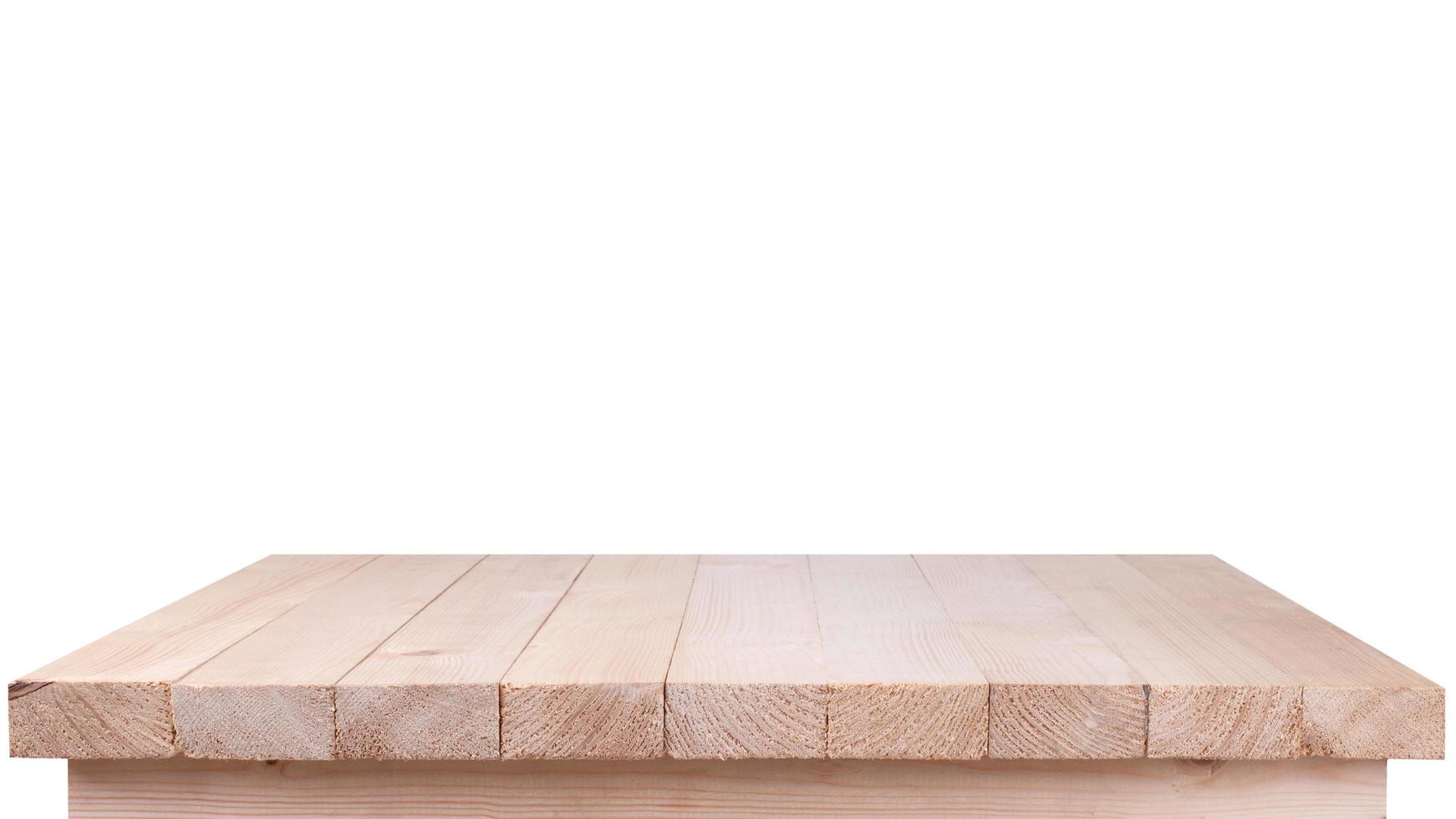 Wood table top on white background photo