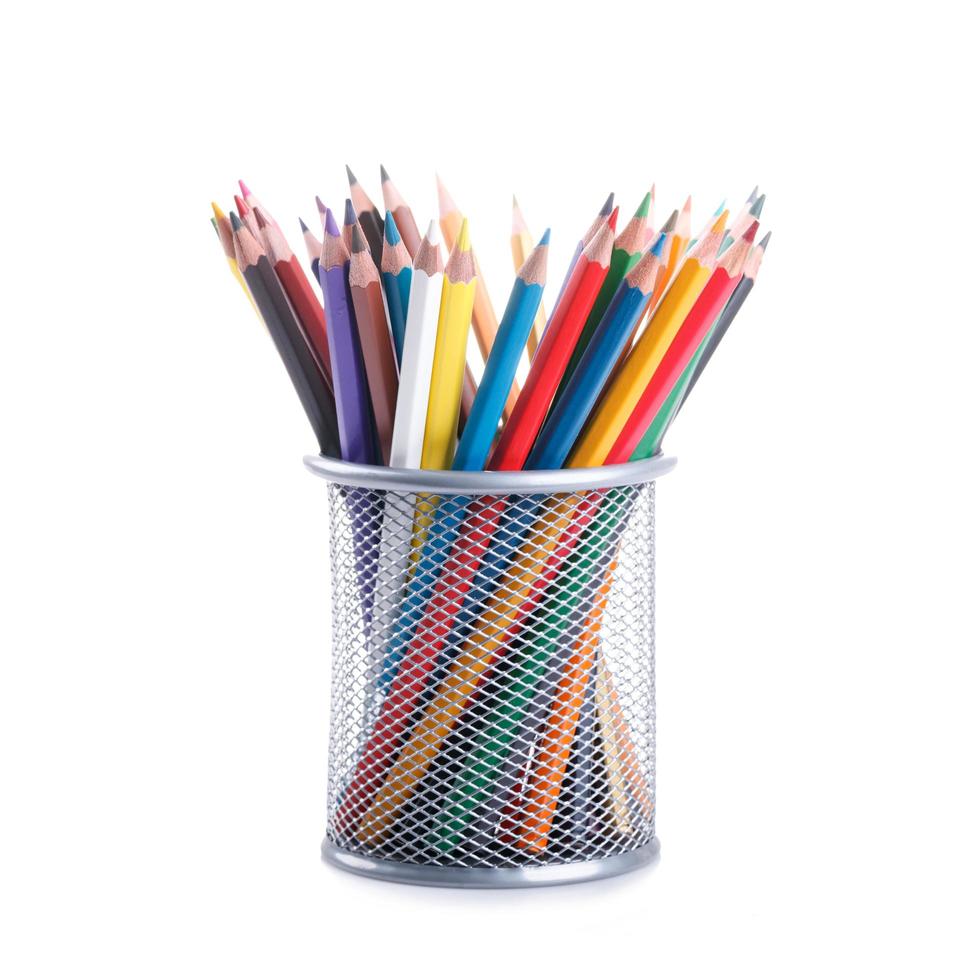 colors pencils in a basket container photo