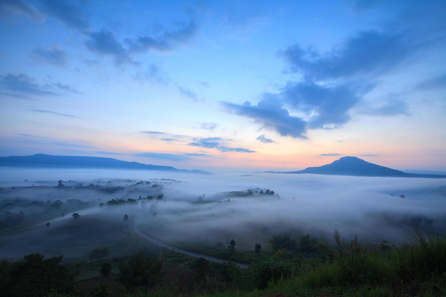 Misty morning sunrise at Khao Takhian Ngo View Point at Khao-kho Phetchabun,Thailand photo