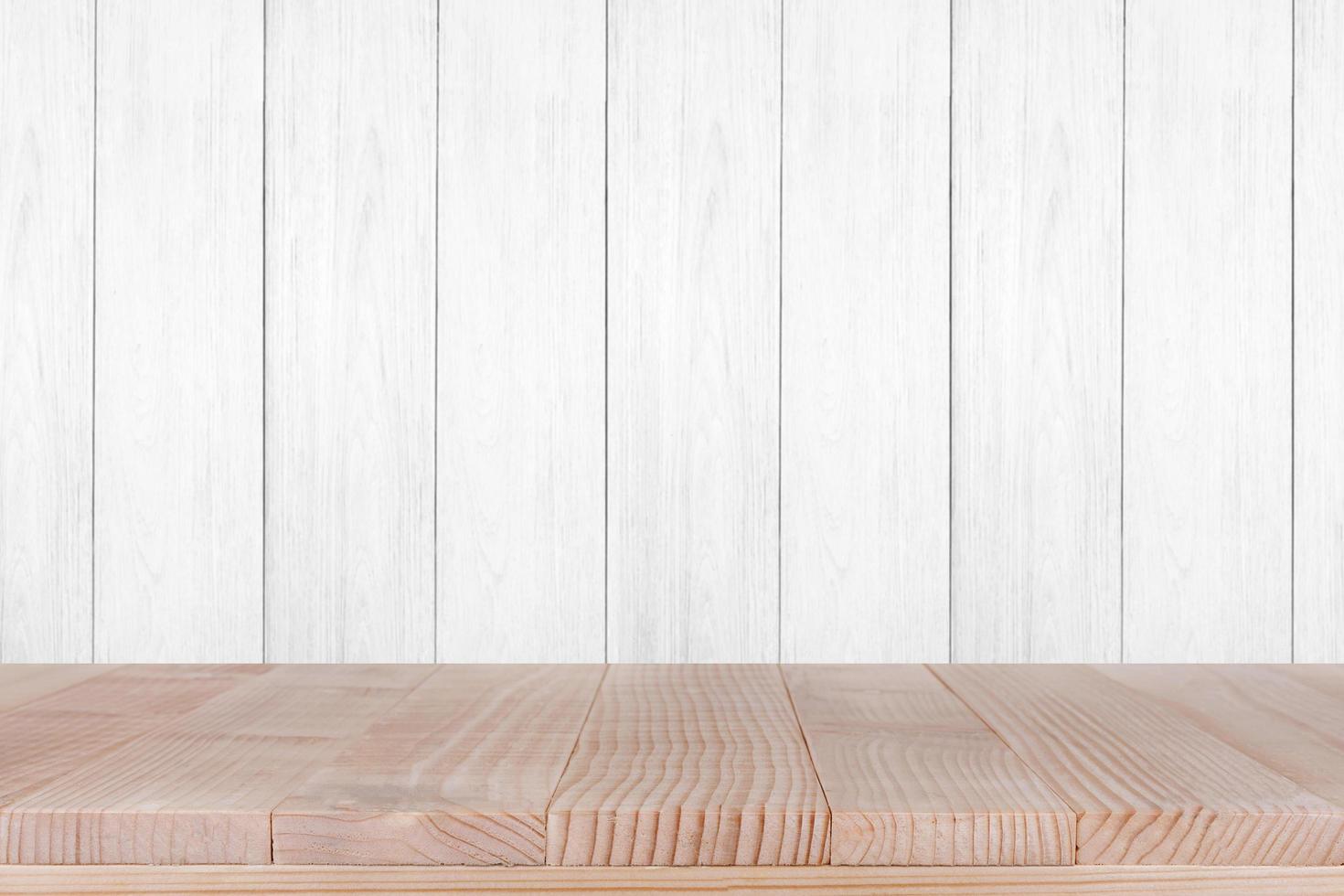 Wood table top on white wood background photo