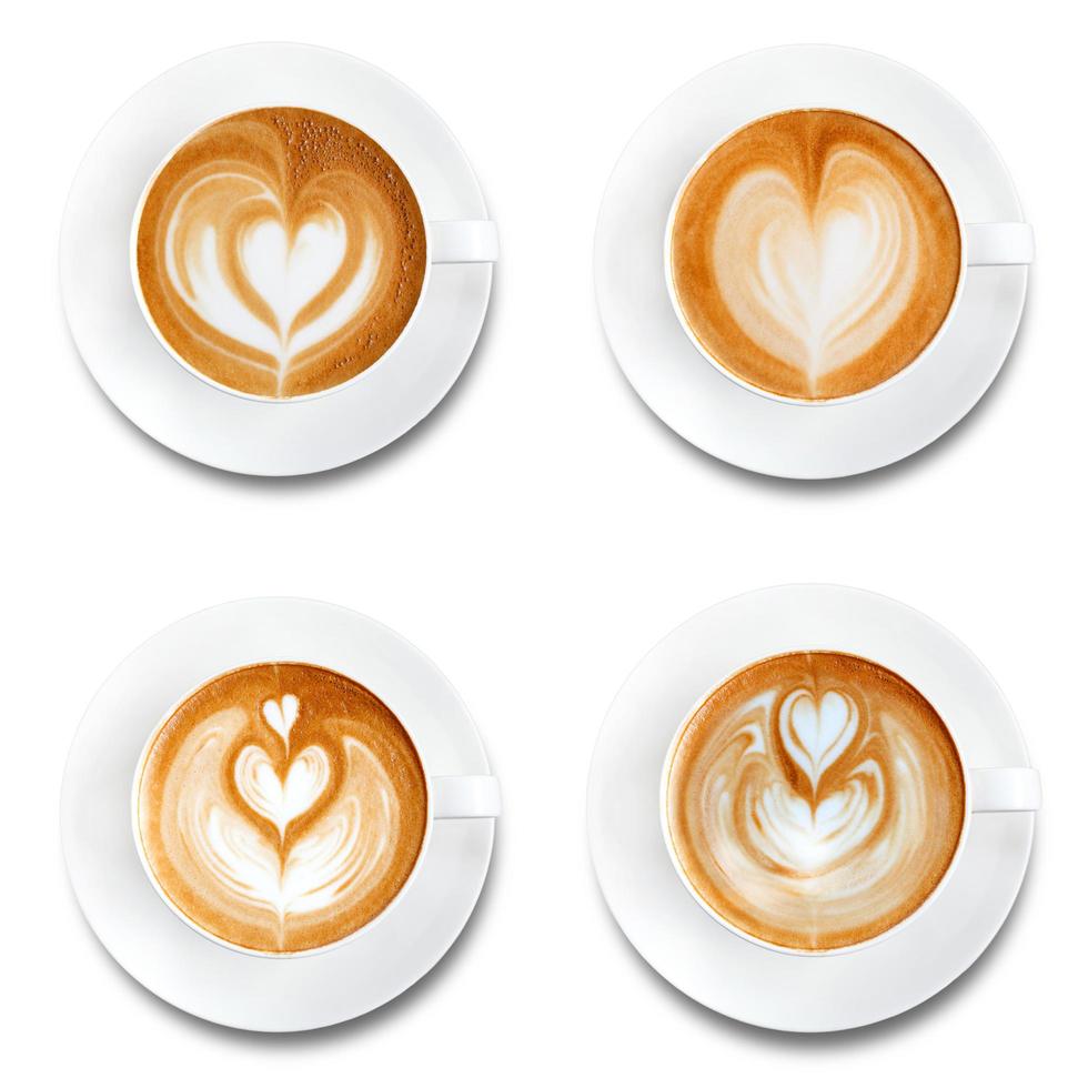 Latte art coffee isolated on white background photo