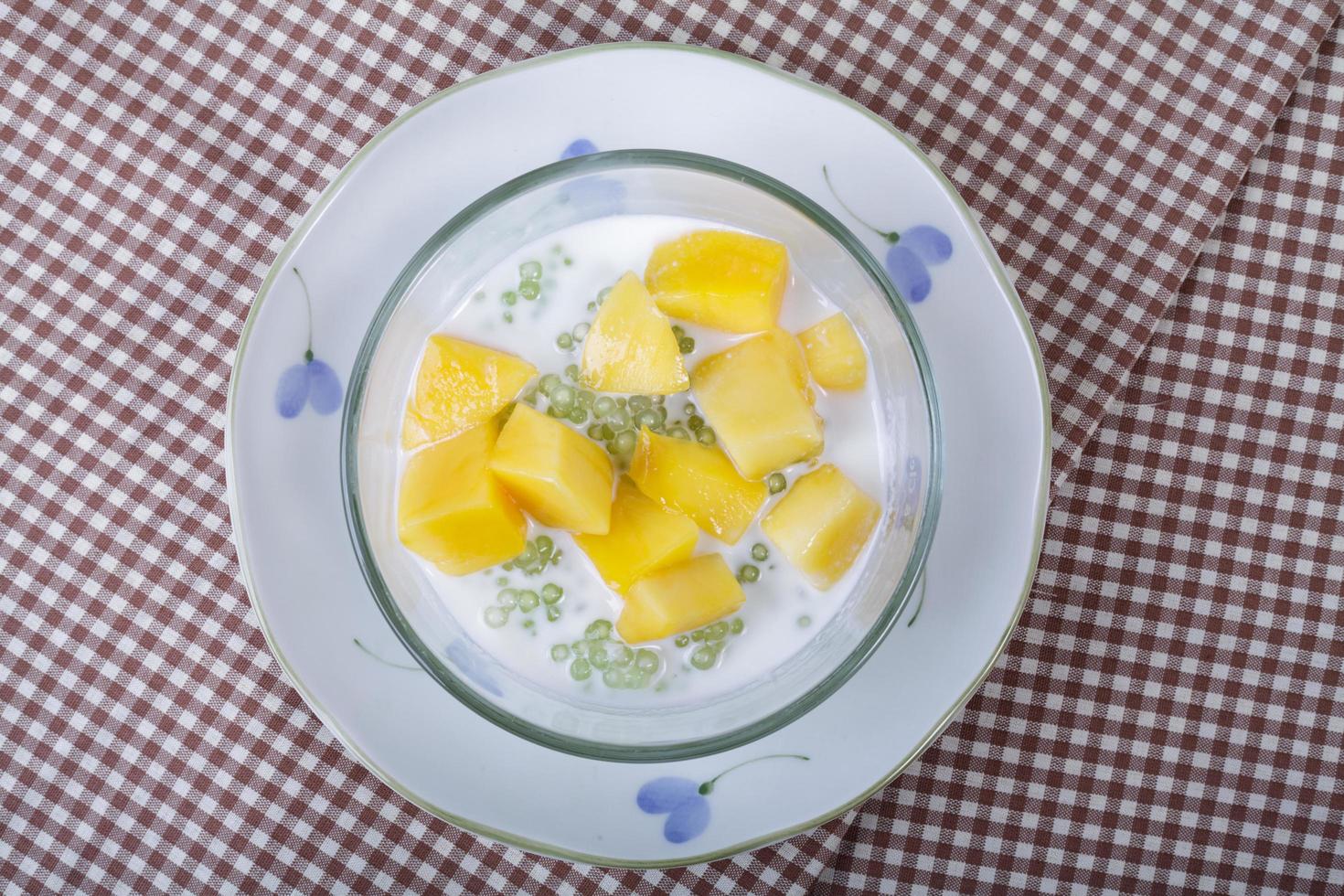 Thai dessert of sago with coconut milk and mango photo