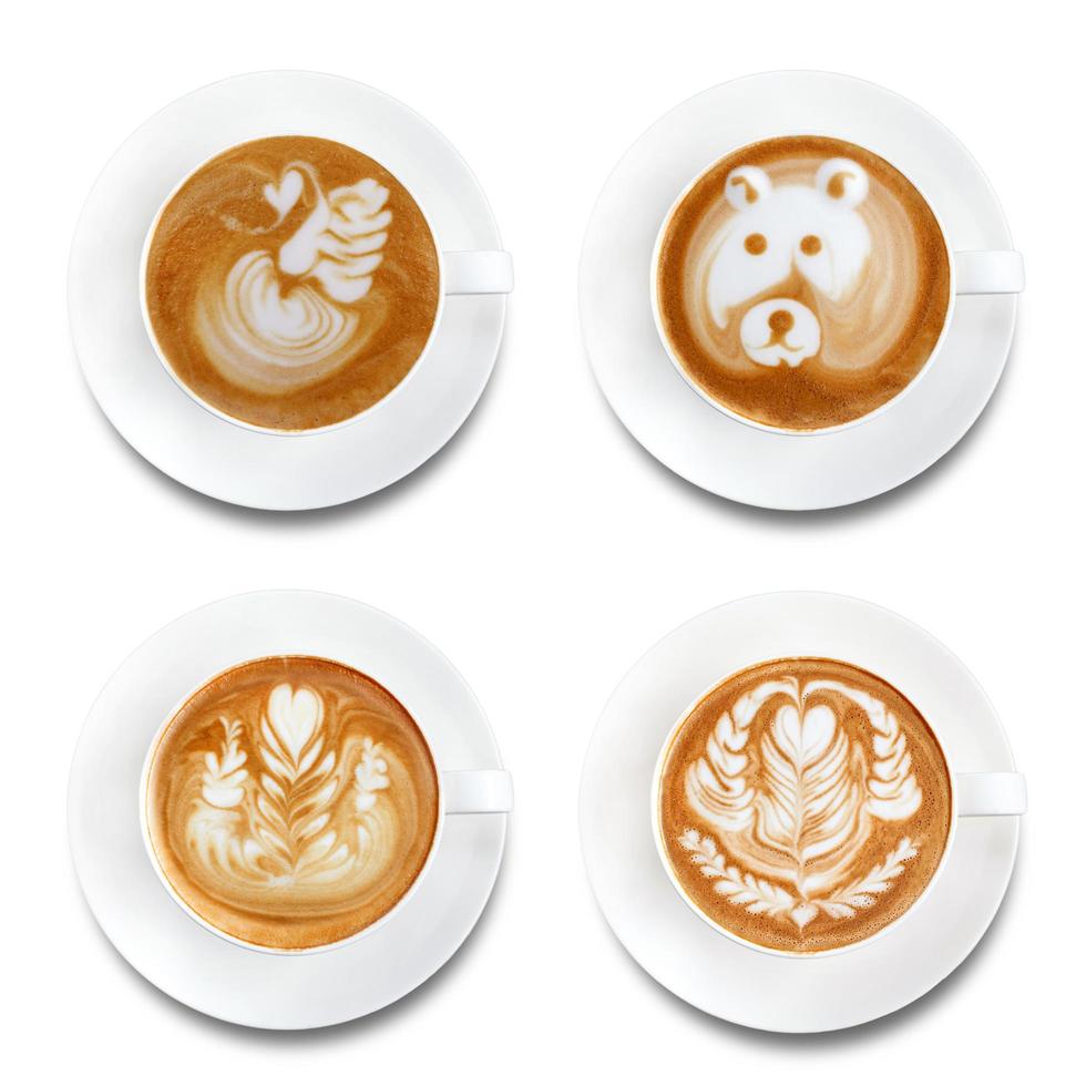 Latte art coffee isolated on white background photo