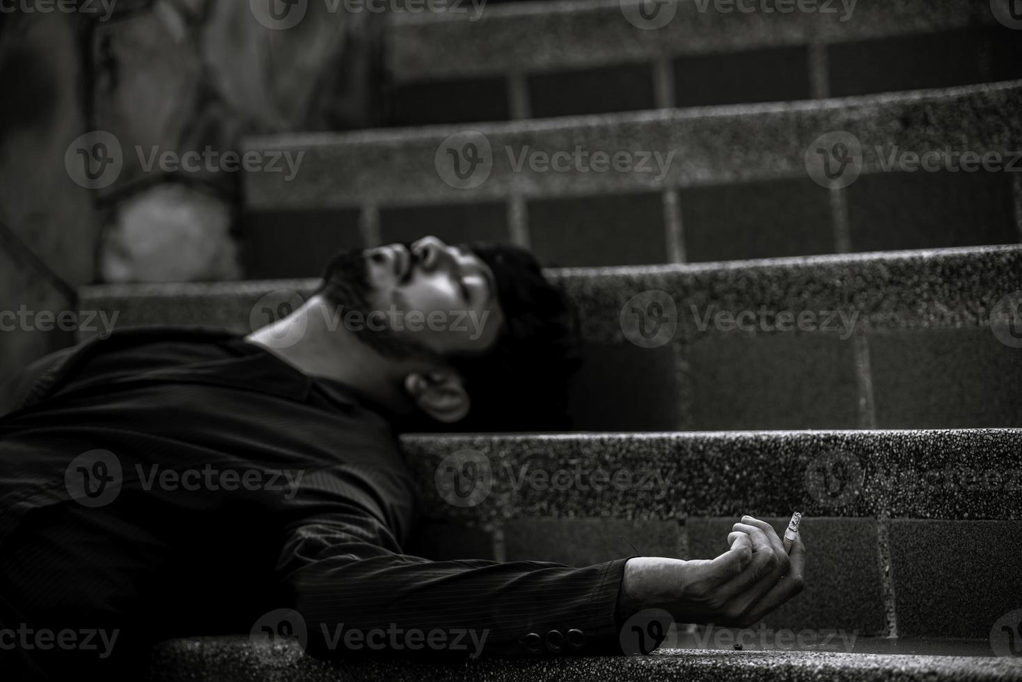 Asian Stress man smoking,Thailand people,No tobacco day concept,DIe from smoke smoking cigarette photo