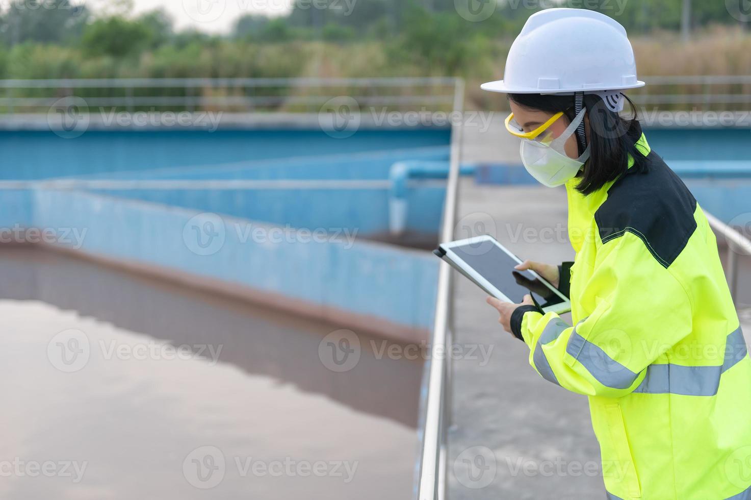 Environmental engineers work at wastewater treatment plants,Water ...