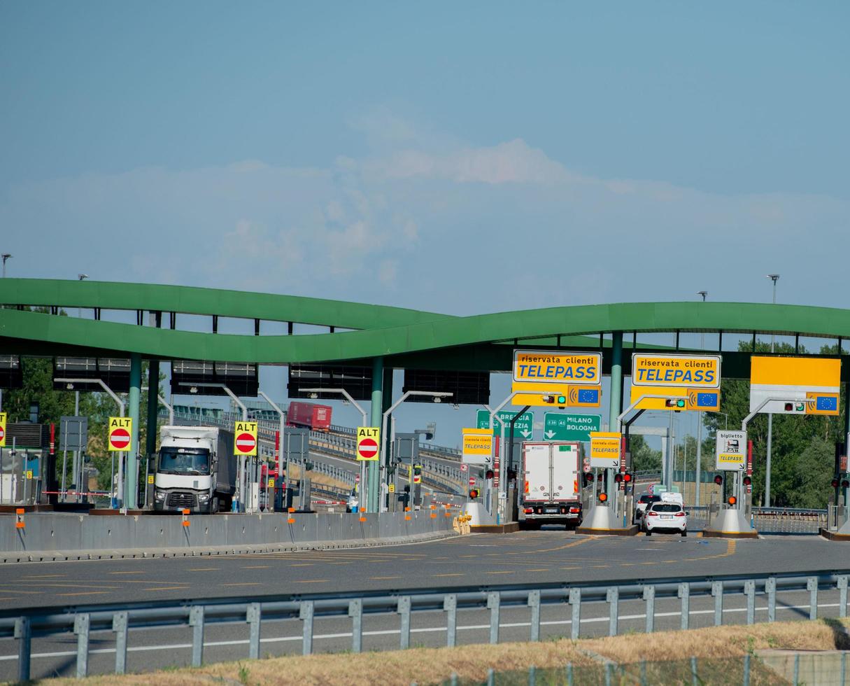 Milan Italy 2022 Barrier of the motorway toll booth that connects Milan with Brescia photo